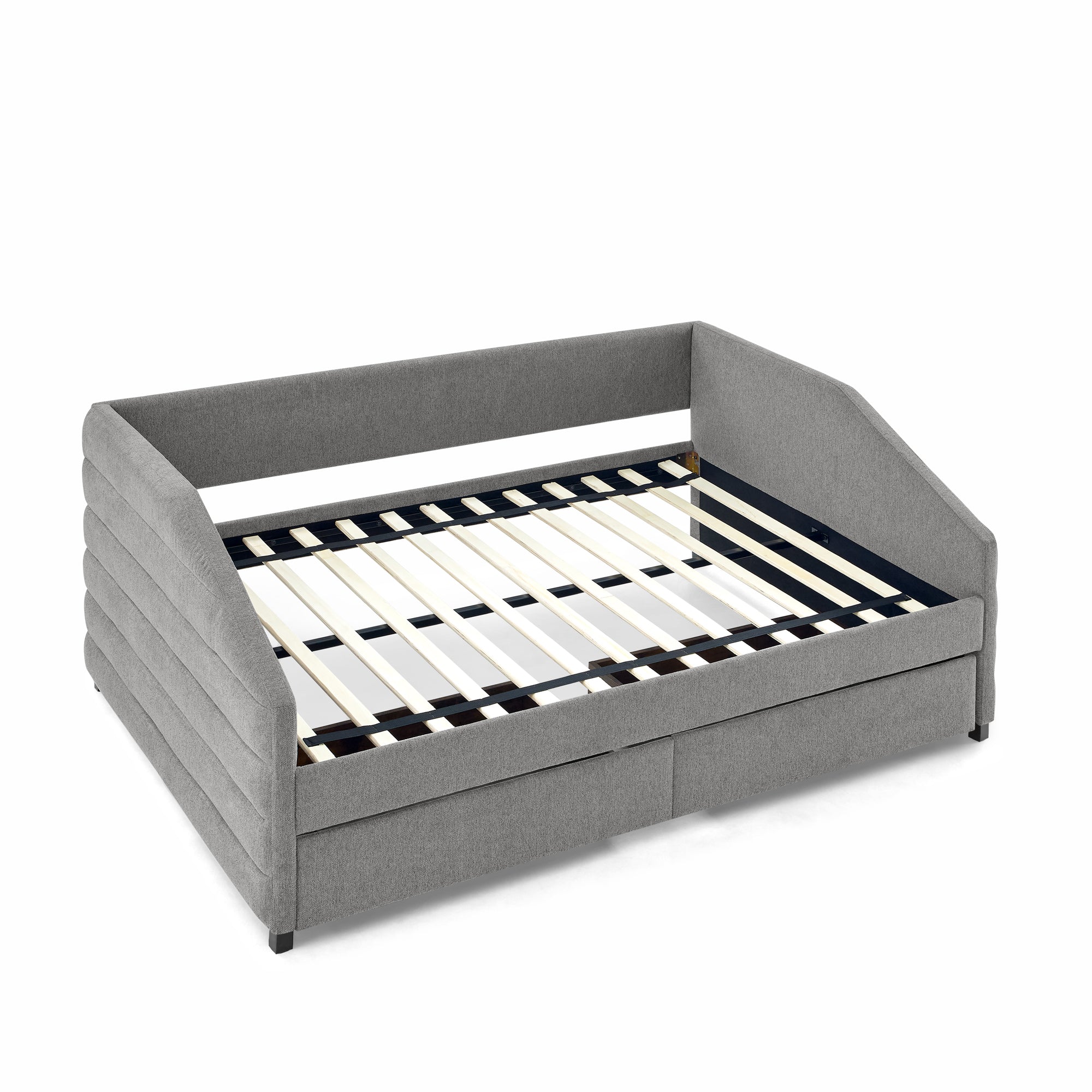 Full Size Daybed with Two Drawers Trundle Upholstered Tufted Sofa Bed- Grey_5