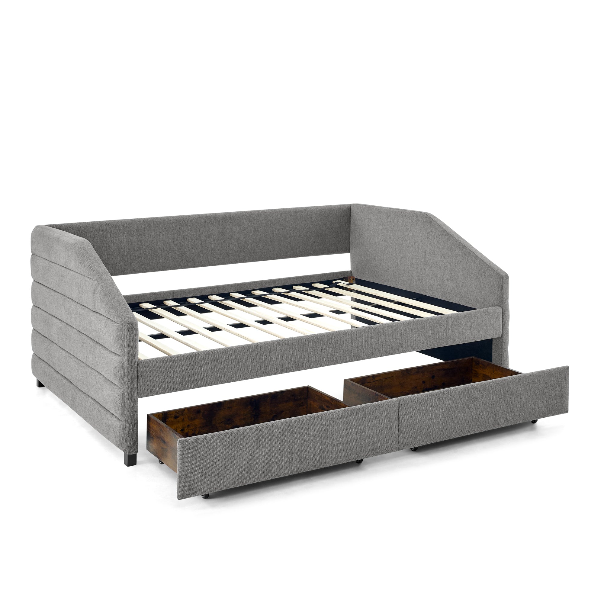 Full Size Daybed with Two Drawers Trundle Upholstered Tufted Sofa Bed- Grey_4