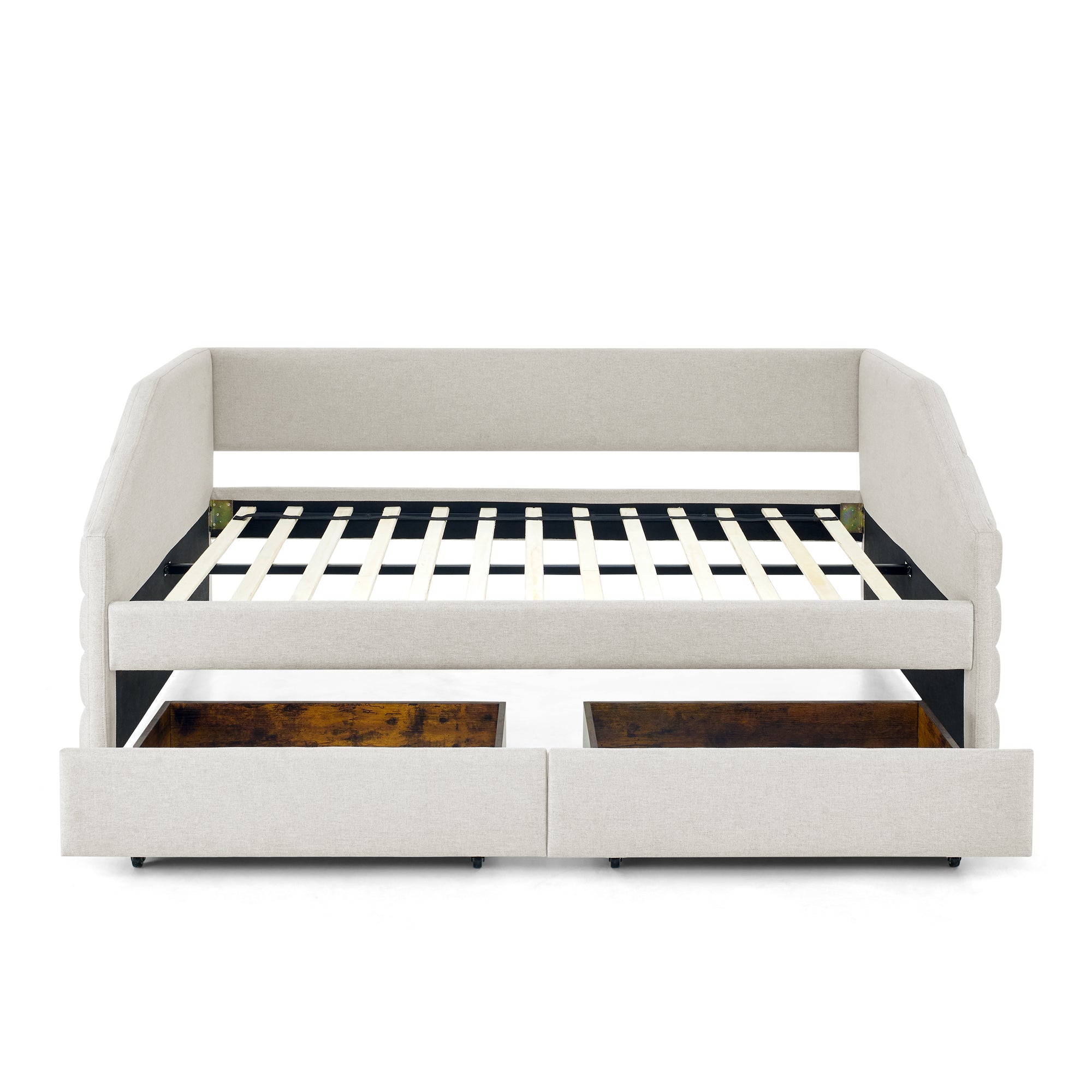 Full Size Daybed with Two Drawers Trundle Upholstered Tufted Sofa Bed- Beige_9