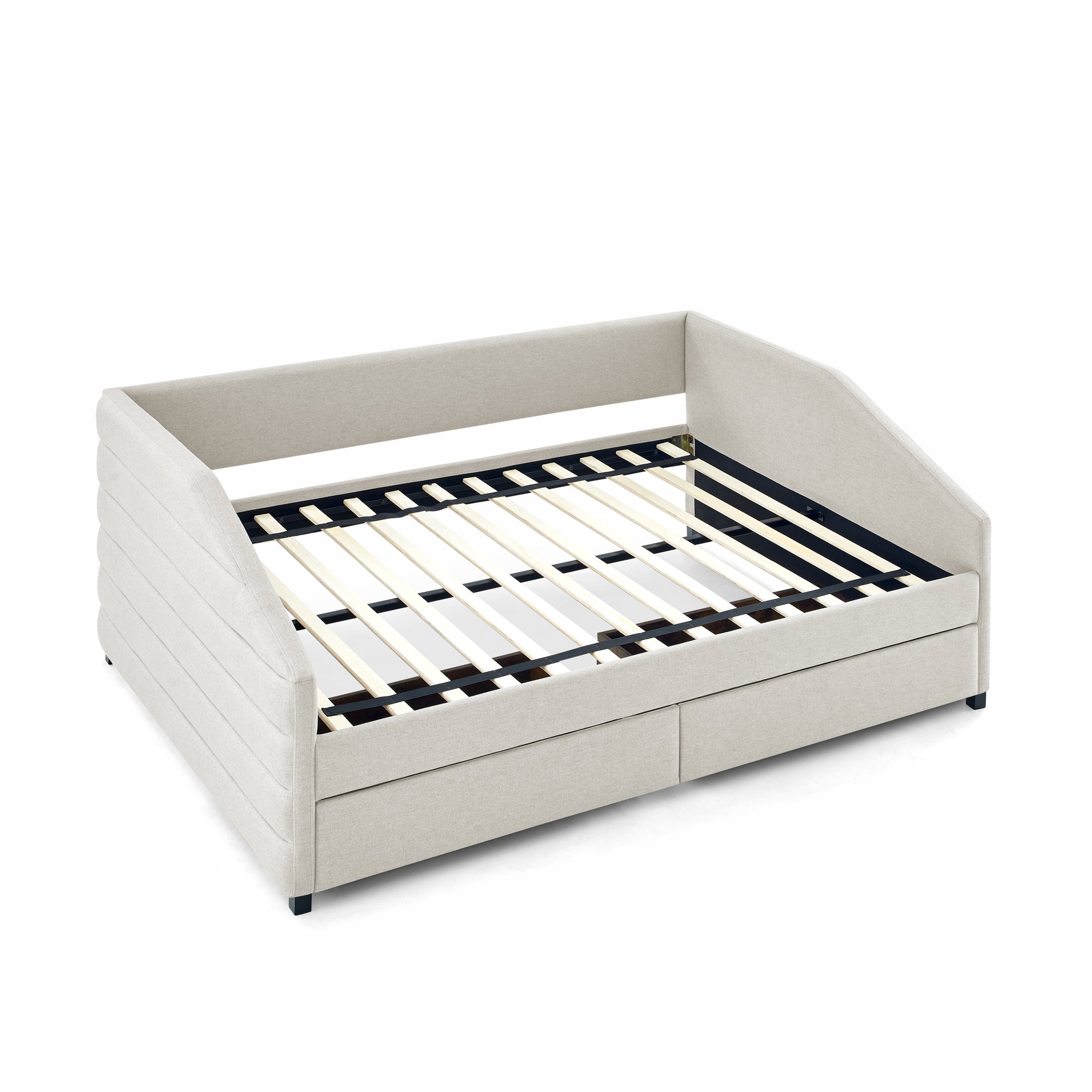 Full Size Daybed with Two Drawers Trundle Upholstered Tufted Sofa Bed- Beige_8