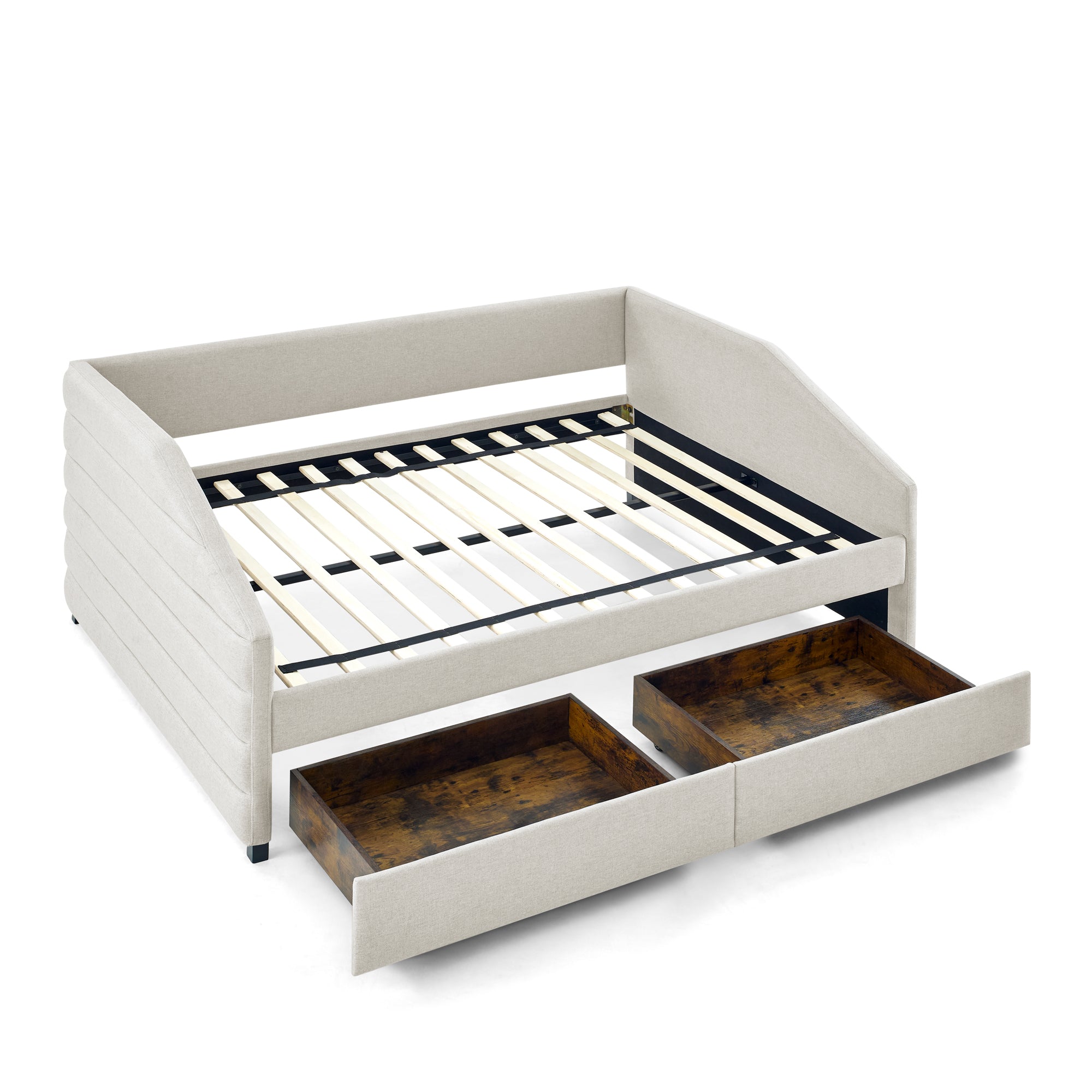 Full Size Daybed with Two Drawers Trundle Upholstered Tufted Sofa Bed- Beige_11