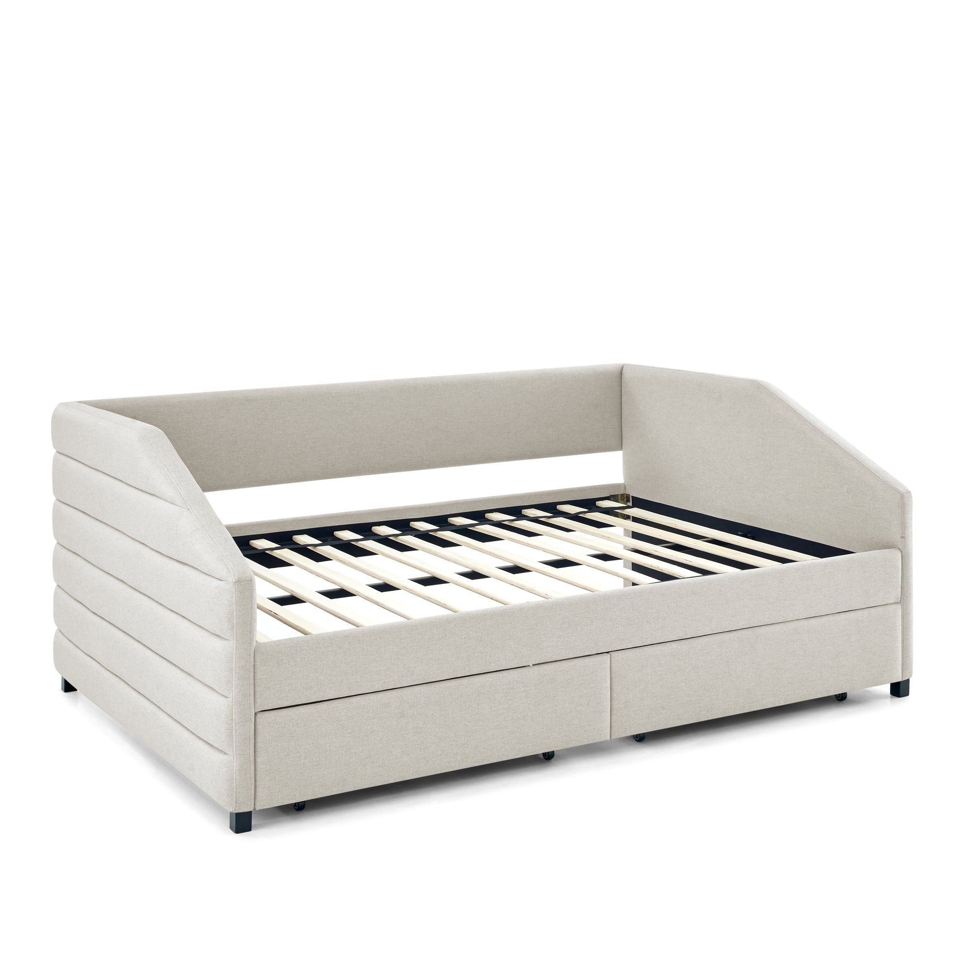 Full Size Daybed with Two Drawers Trundle Upholstered Tufted Sofa Bed- Beige_7