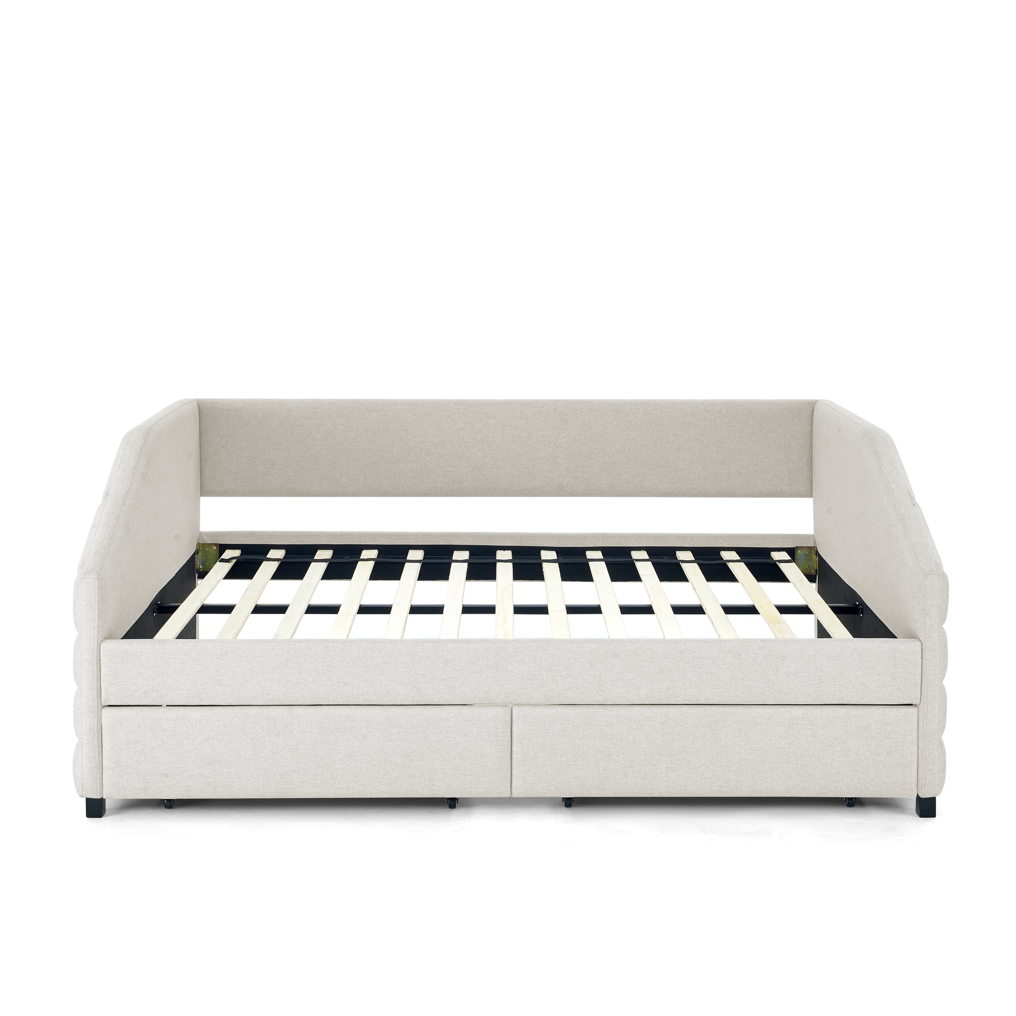 Full Size Daybed with Two Drawers Trundle Upholstered Tufted Sofa Bed- Beige_6