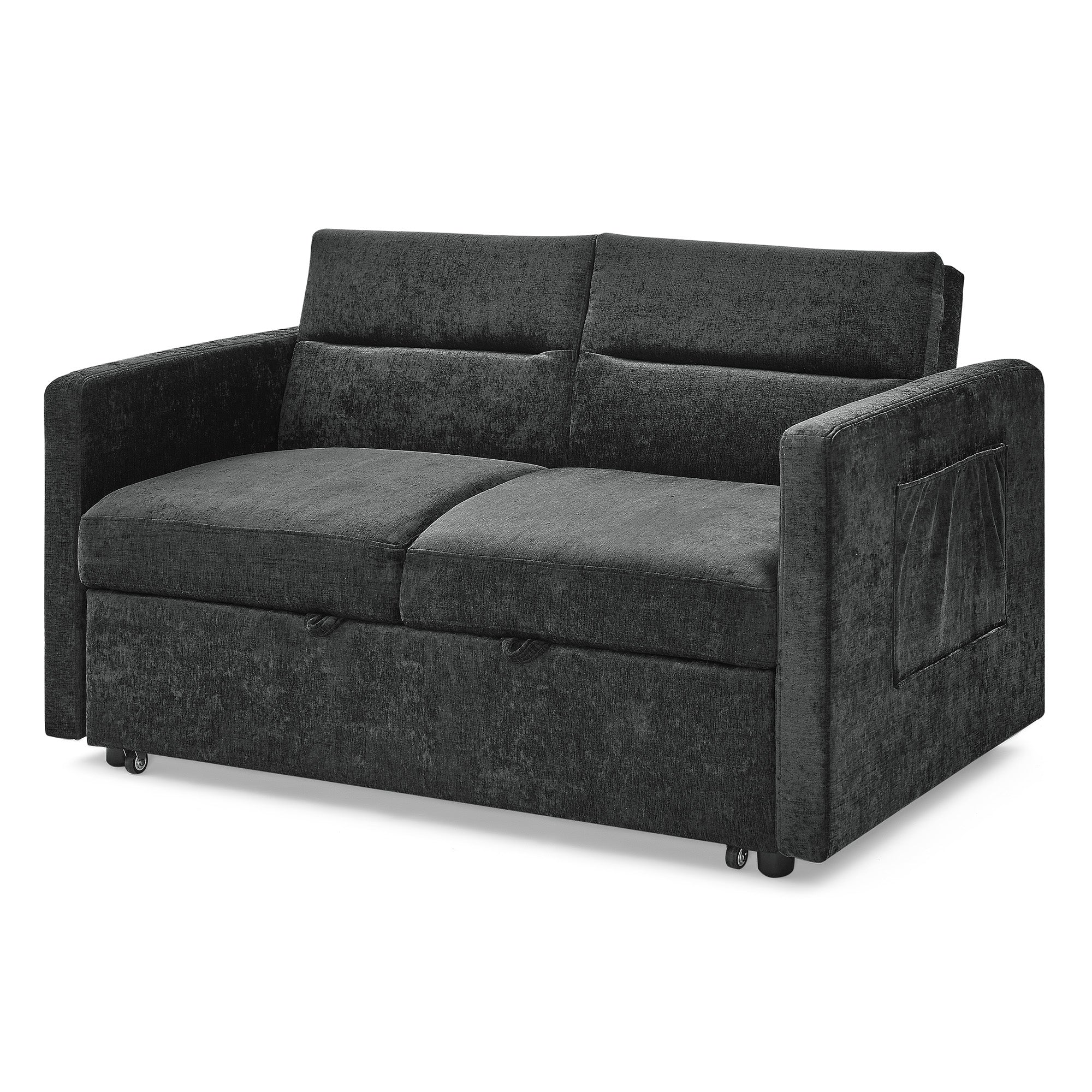 Upholstered Sleeper Sofa Bed with Adjustable Backrest and Foam Cushion- Black_6