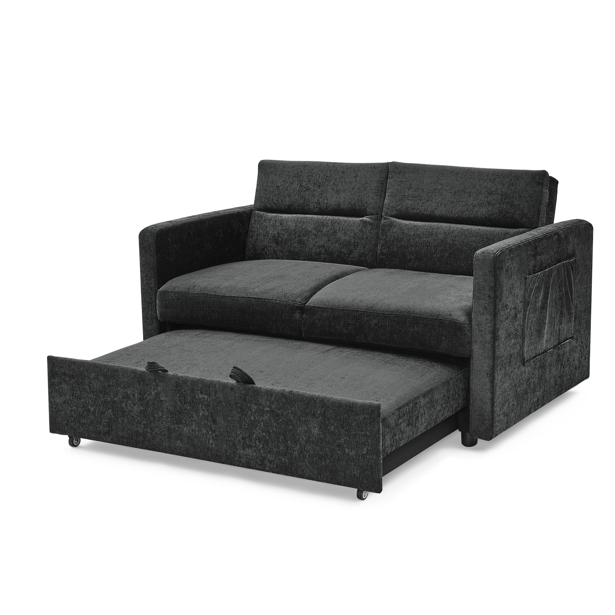 Upholstered Sleeper Sofa Bed with Adjustable Backrest and Foam Cushion- Black_7