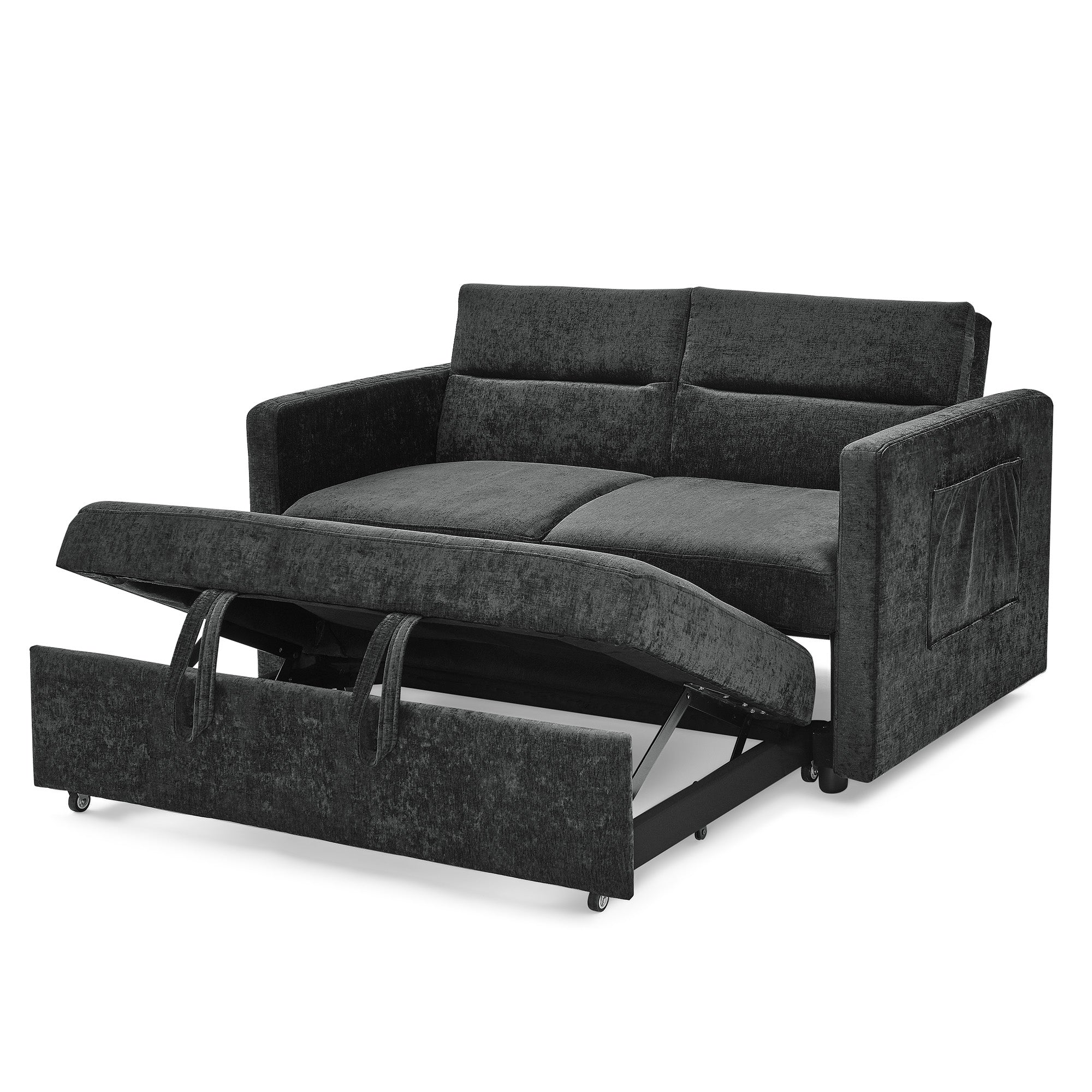 Upholstered Sleeper Sofa Bed with Adjustable Backrest and Foam Cushion- Black_10