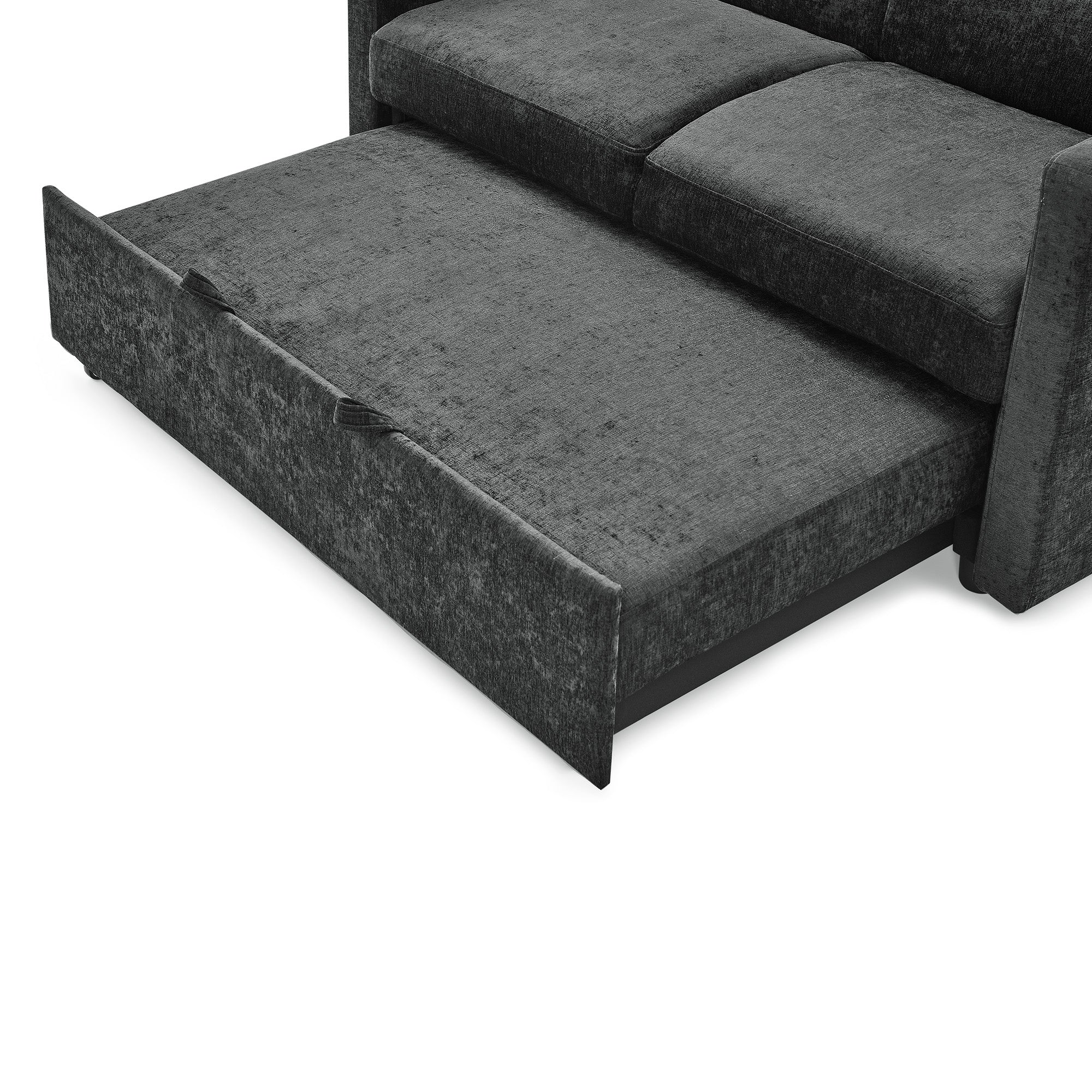 Upholstered Sleeper Sofa Bed with Adjustable Backrest and Foam Cushion- Black_16