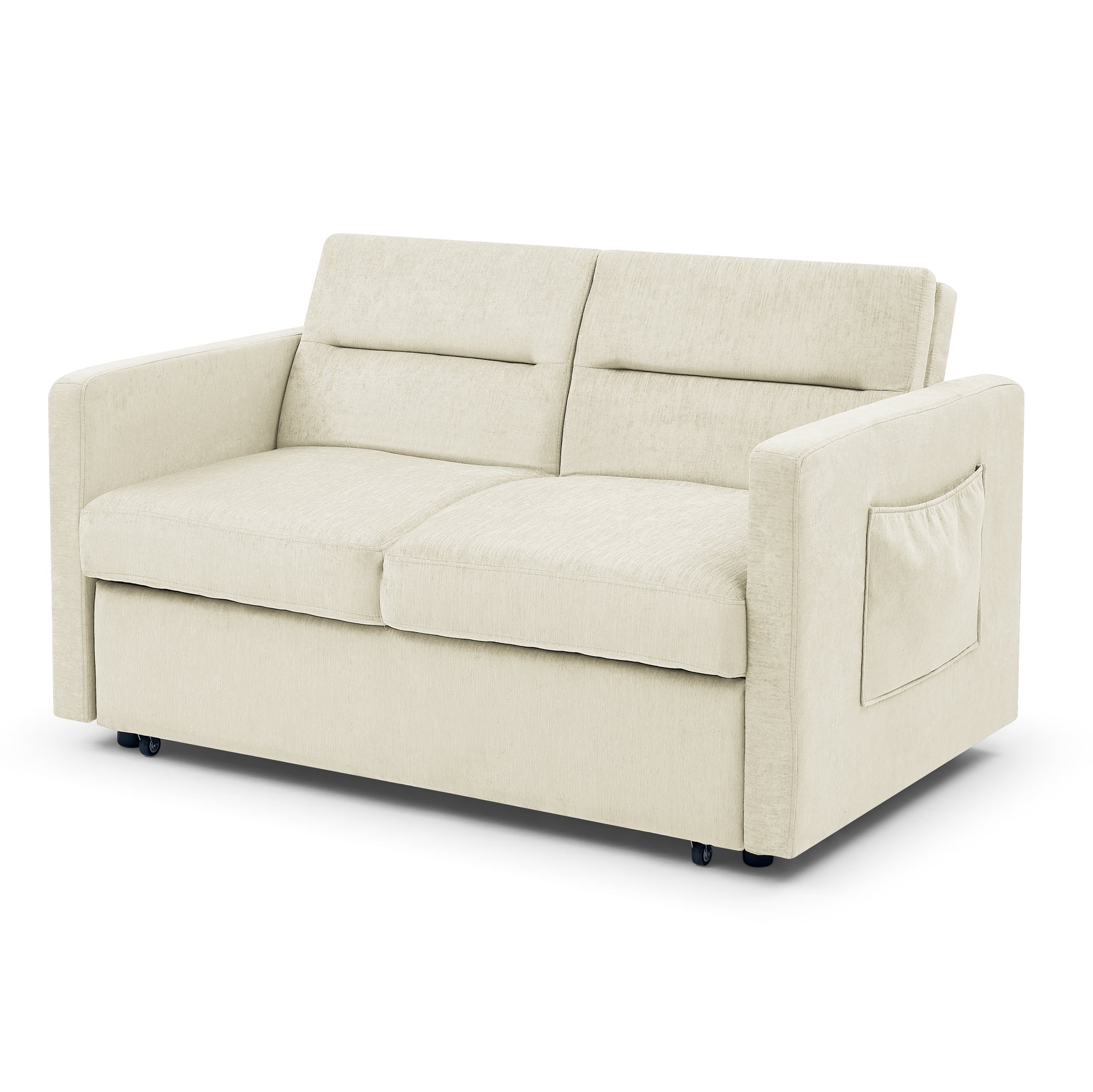 Upholstered Sleeper Velvet Sofa Bed with Adjustable Backrest and Foam Cushion- Beige_10