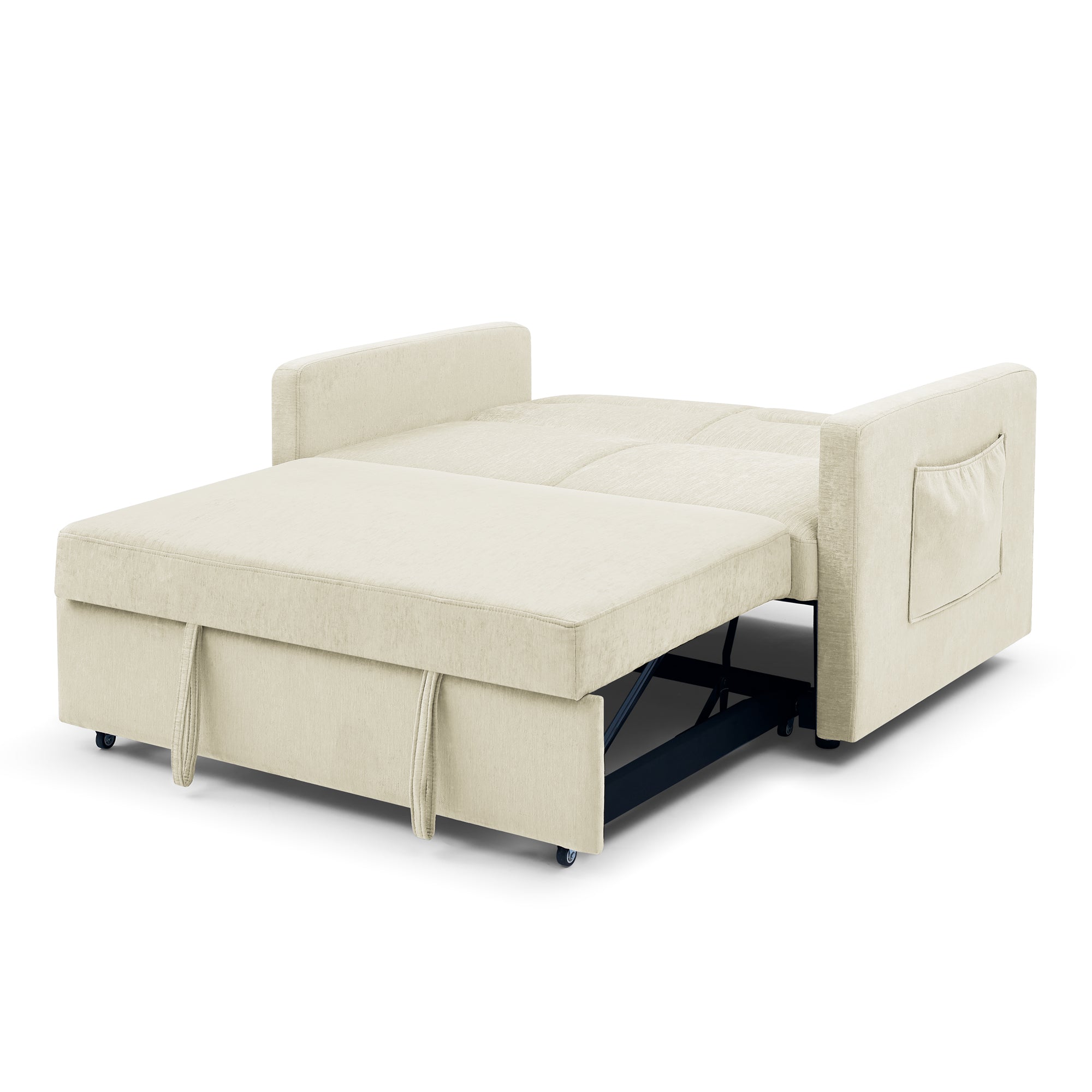 Upholstered Sleeper Velvet Sofa Bed with Adjustable Backrest and Foam Cushion- Beige_19