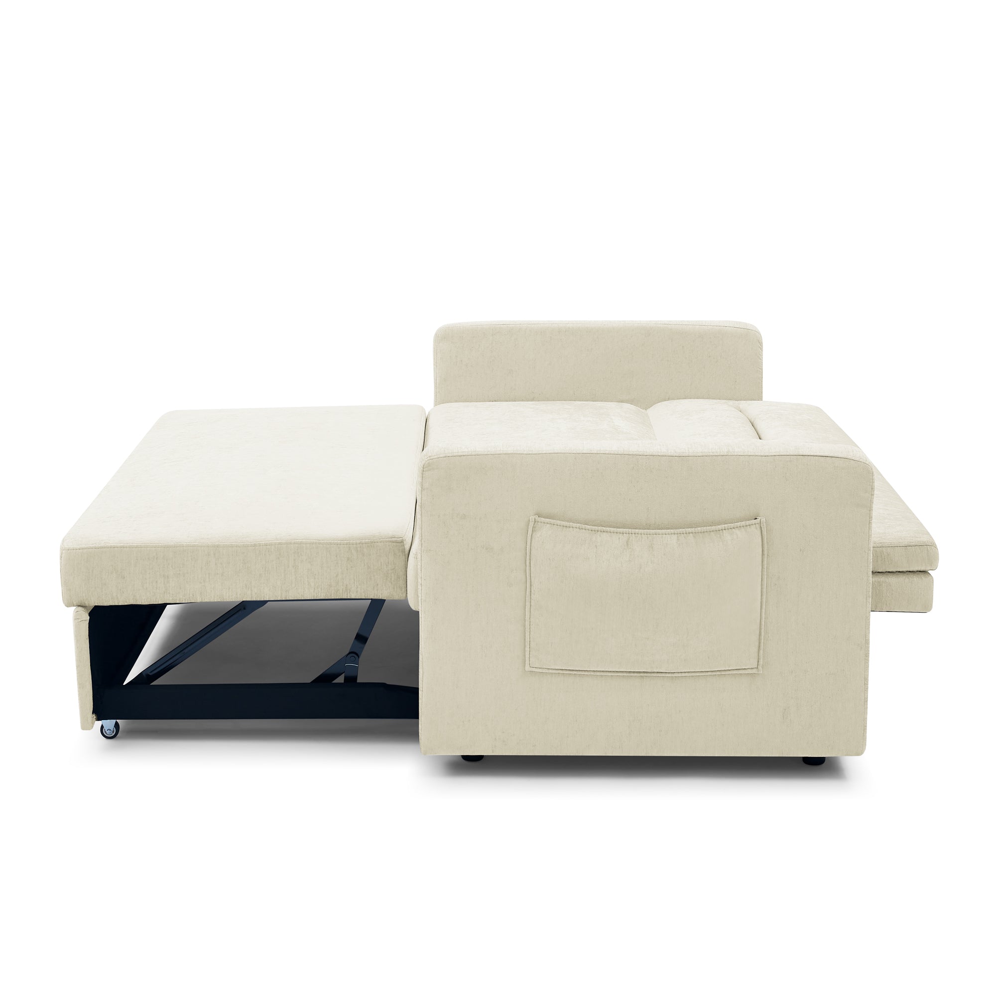 Upholstered Sleeper Velvet Sofa Bed with Adjustable Backrest and Foam Cushion- Beige_4