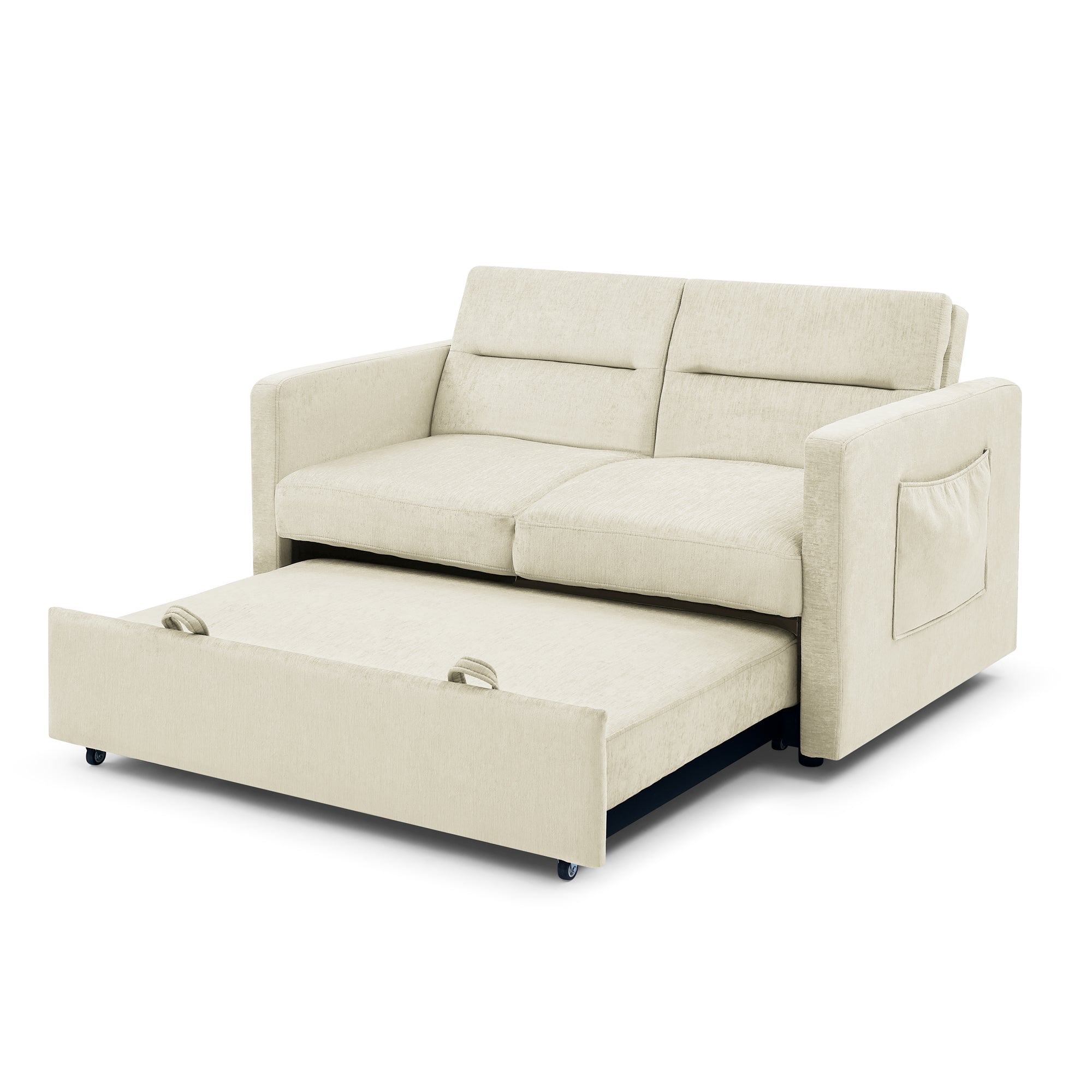 Upholstered Sleeper Velvet Sofa Bed with Adjustable Backrest and Foam Cushion- Beige_14