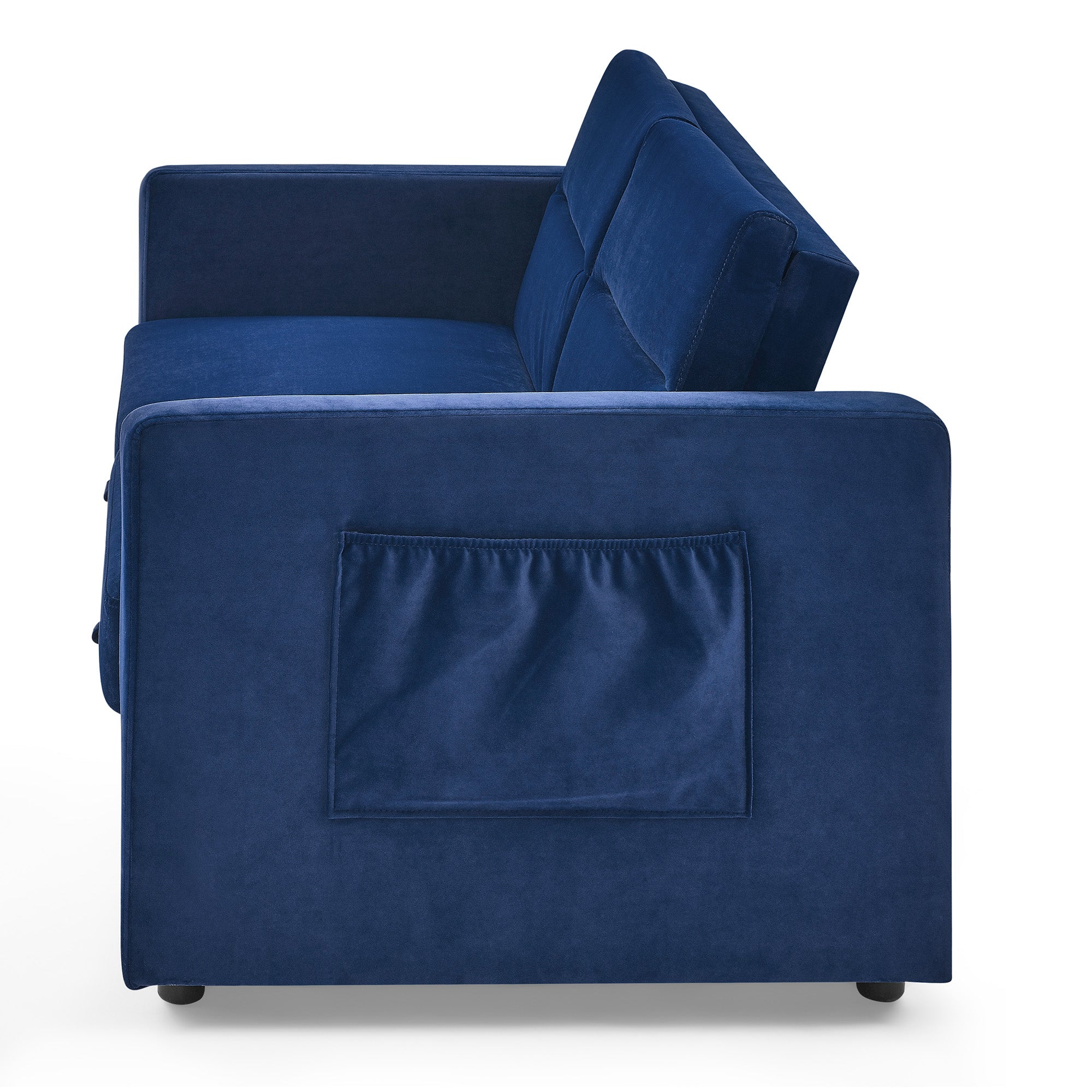 Upholstered Sleeper Velvet Sofa Bed with Adjustable Backrest and Foam Cushion- Blue_6