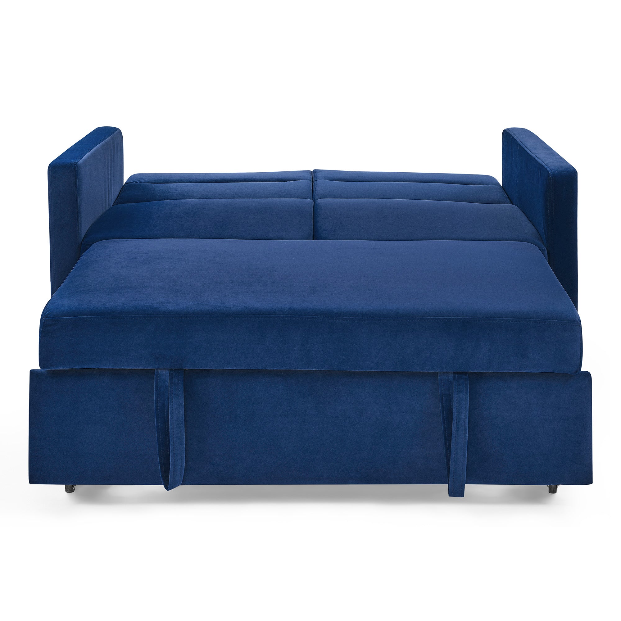 Upholstered Sleeper Velvet Sofa Bed with Adjustable Backrest and Foam Cushion- Blue_3