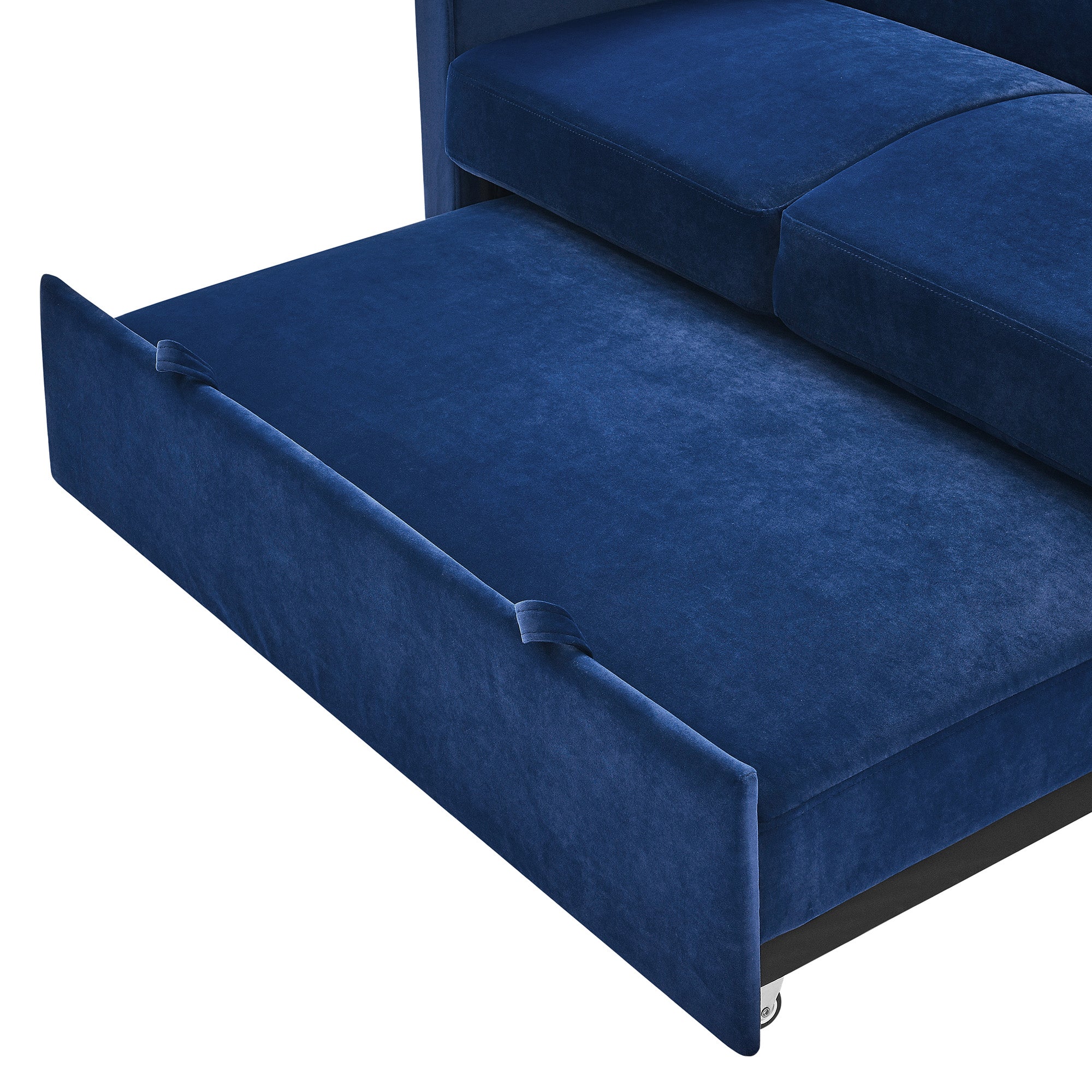 Upholstered Sleeper Velvet Sofa Bed with Adjustable Backrest and Foam Cushion- Blue_13