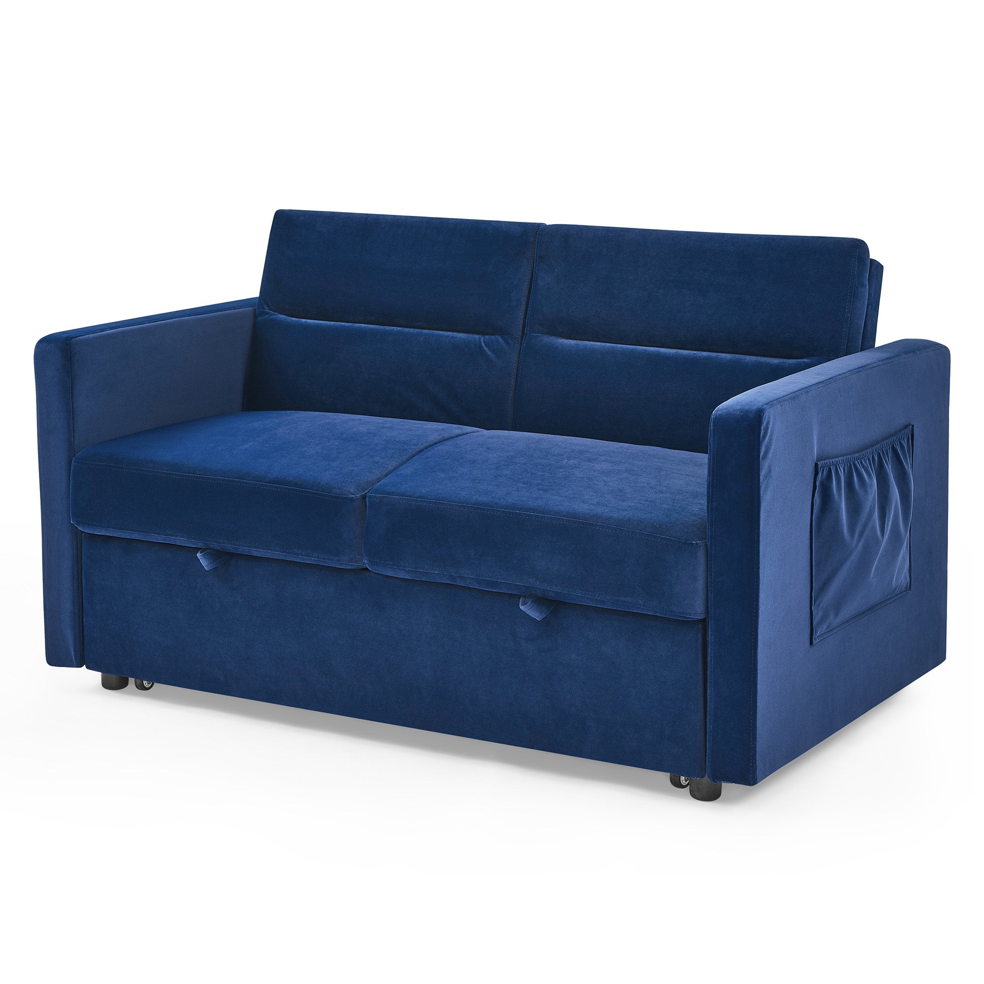 Upholstered Sleeper Velvet Sofa Bed with Adjustable Backrest and Foam Cushion- Blue_10