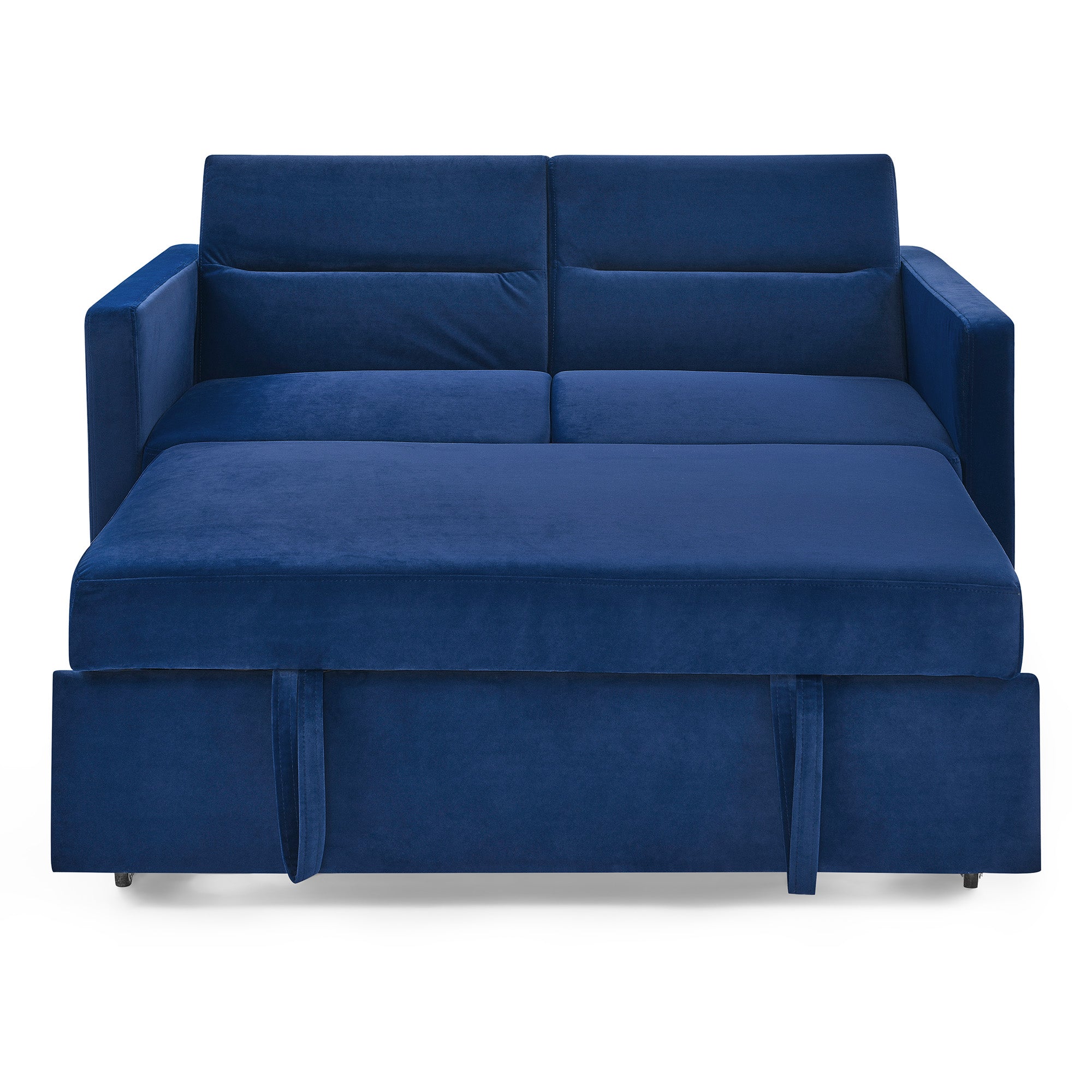 Upholstered Sleeper Velvet Sofa Bed with Adjustable Backrest and Foam Cushion- Blue_4