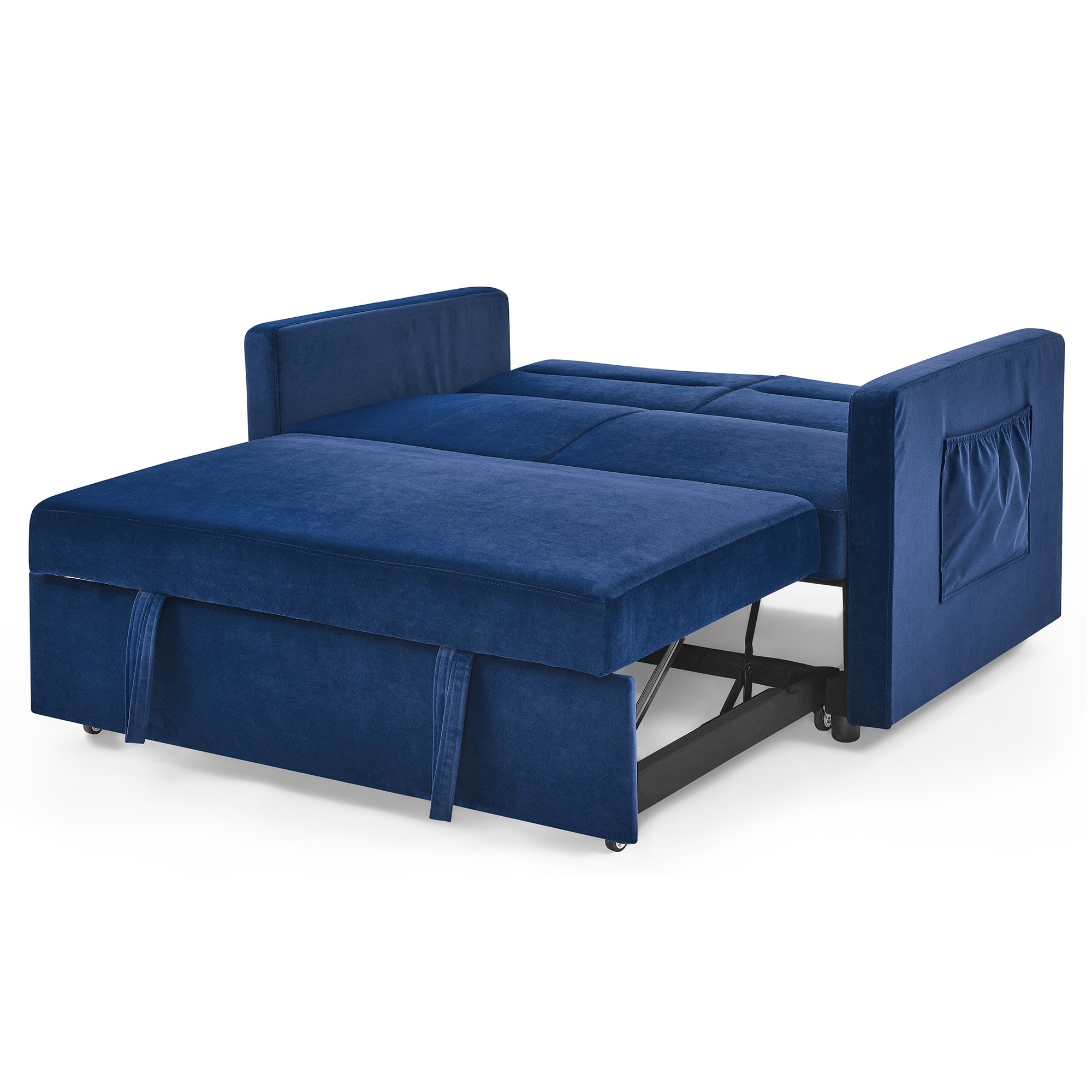 Upholstered Sleeper Velvet Sofa Bed with Adjustable Backrest and Foam Cushion- Blue_15