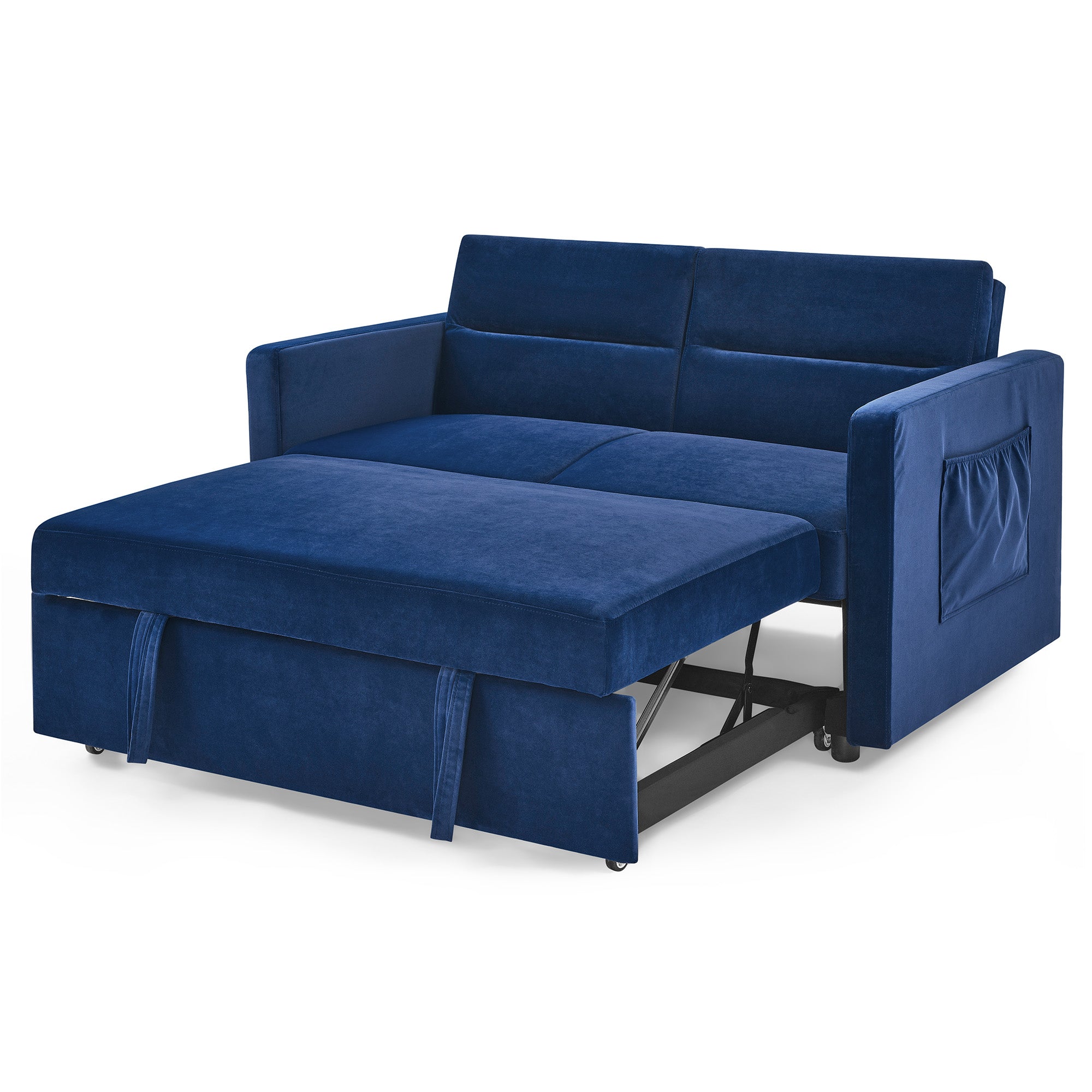 Upholstered Sleeper Velvet Sofa Bed with Adjustable Backrest and Foam Cushion- Blue_17