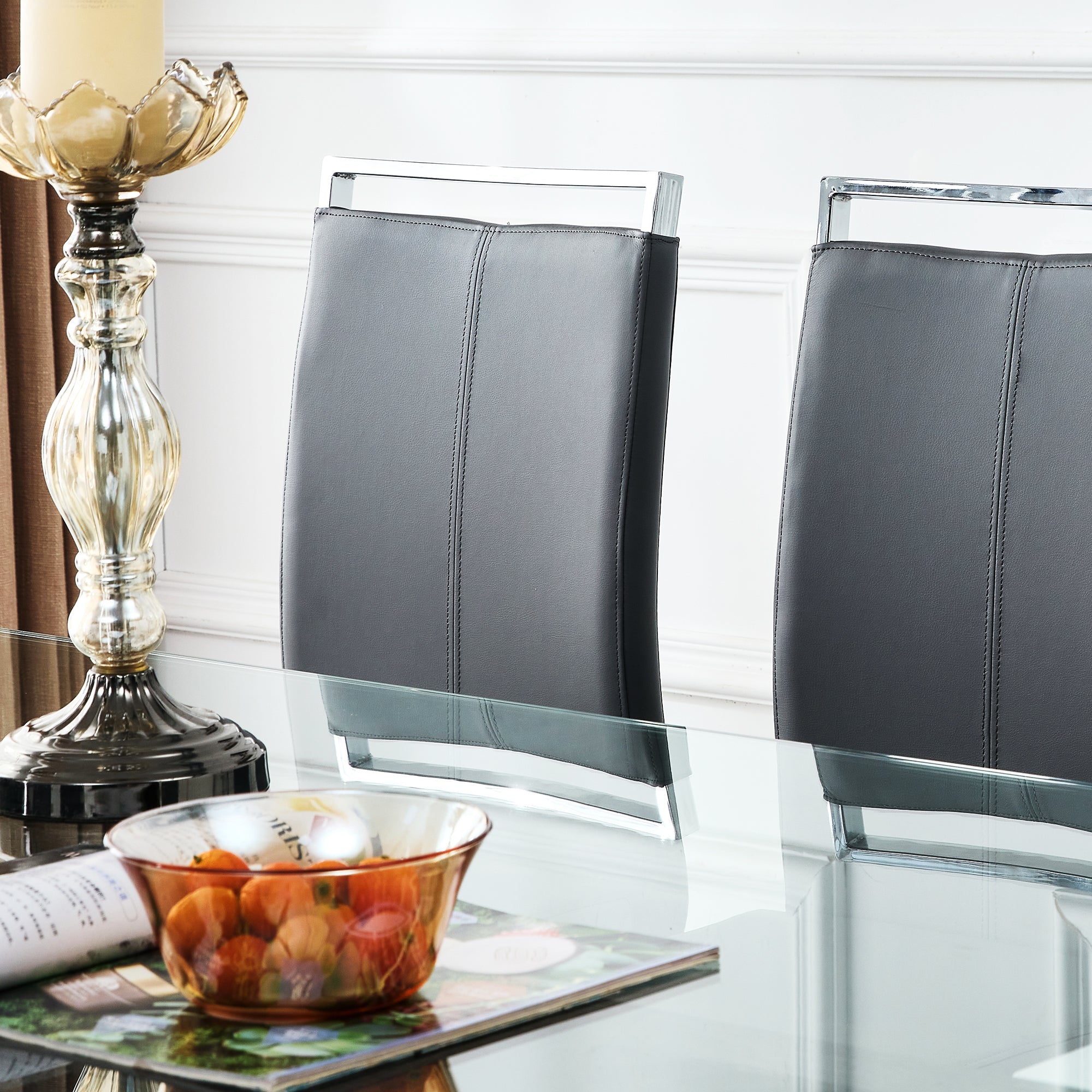 Luxurious Modern Dining Tempered Glass Tabletop with Metal Legs- Transparent, White_10