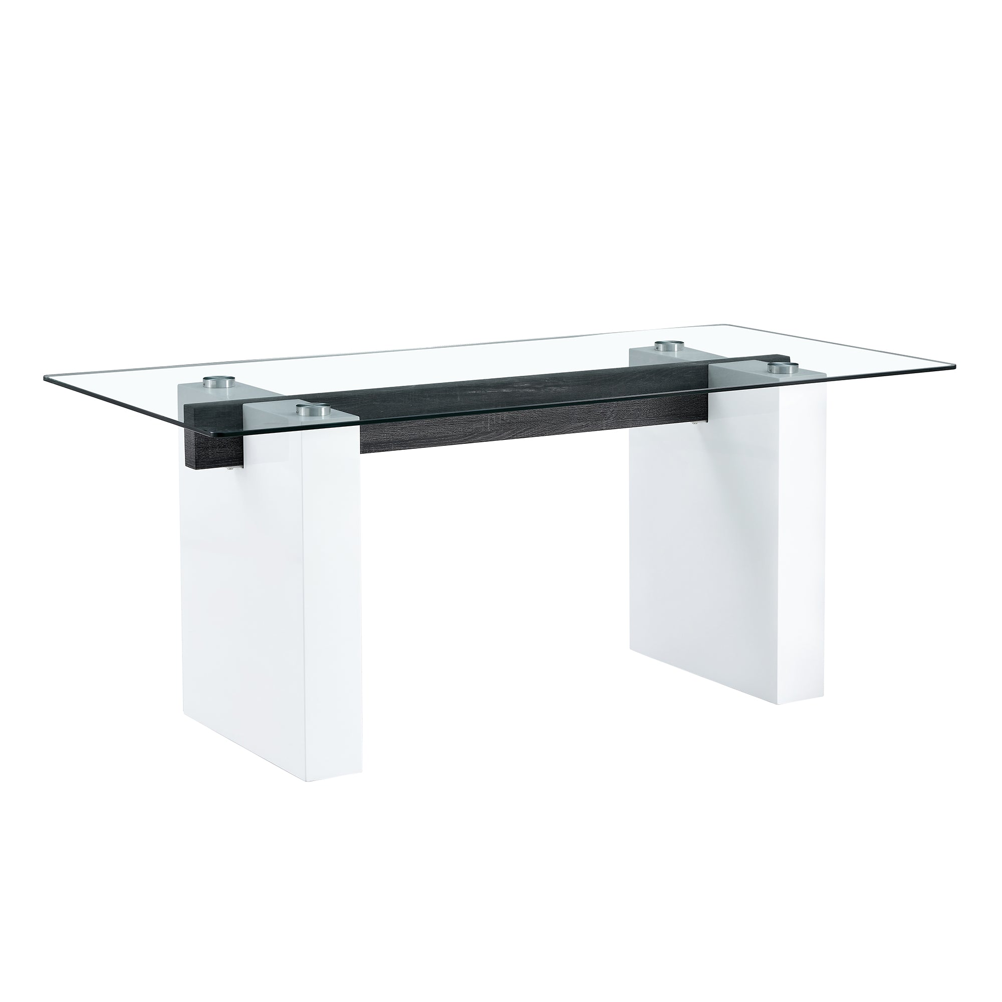 Luxurious Modern Dining Tempered Glass Tabletop with Metal Legs- Transparent, White_15