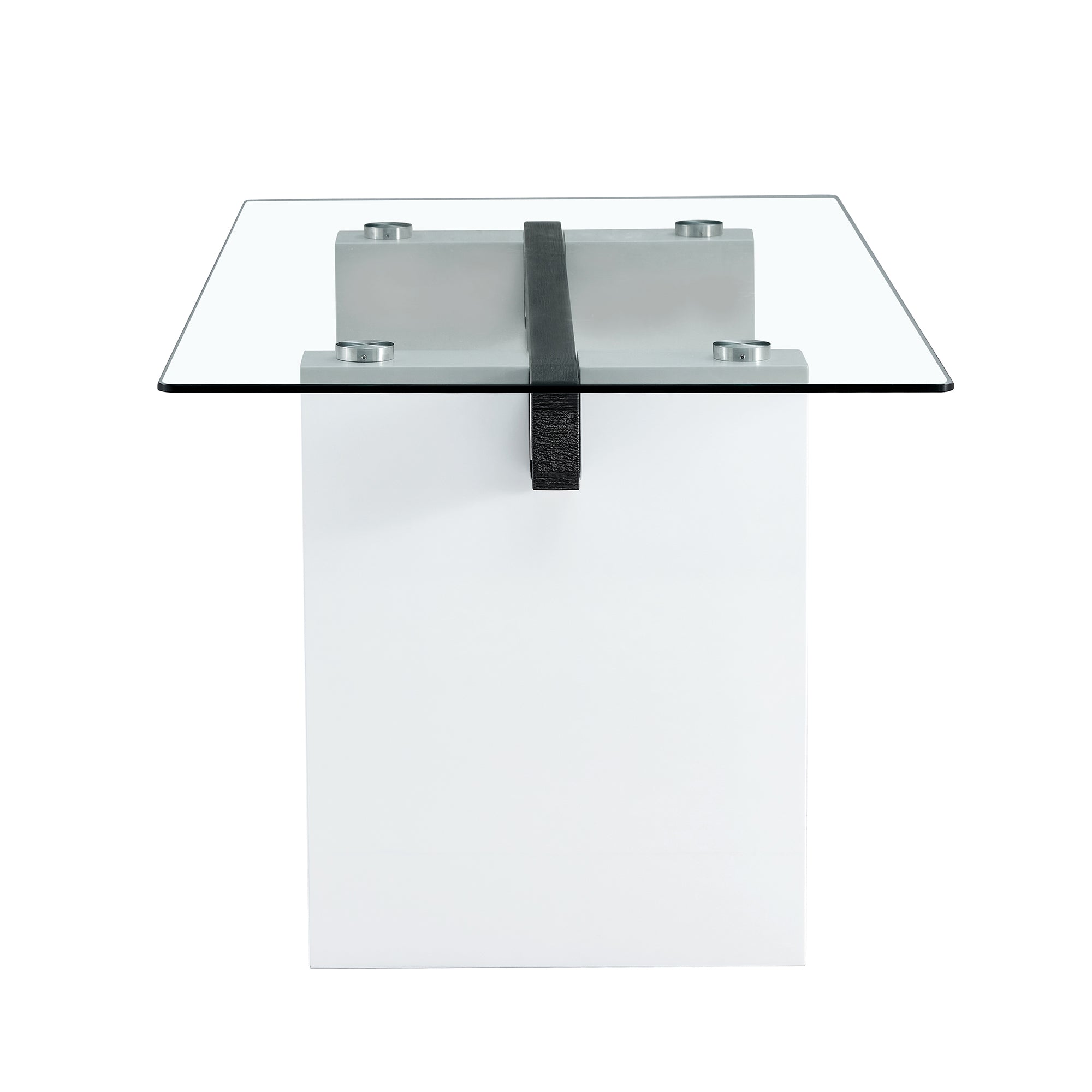 Luxurious Modern Dining Tempered Glass Tabletop with Metal Legs- Transparent, White_17