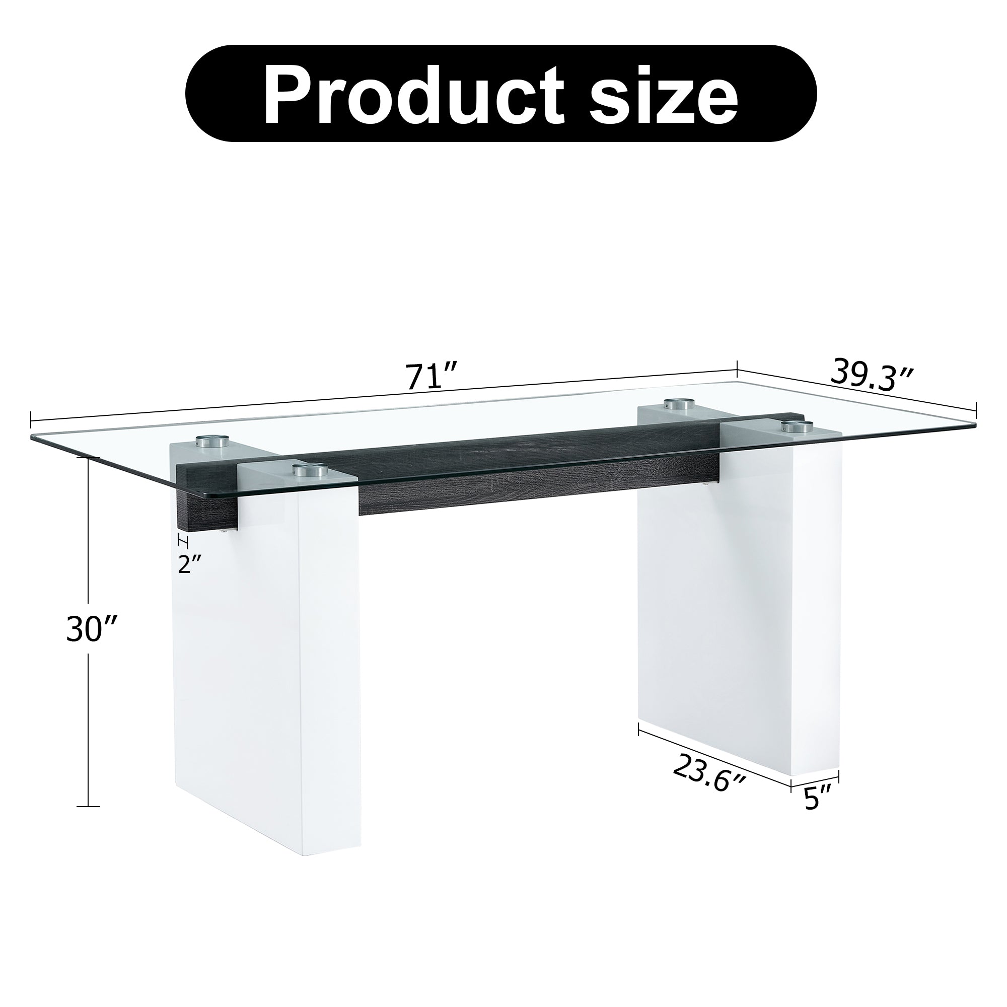 Luxurious Modern Dining Tempered Glass Tabletop with Metal Legs- Transparent, White_18