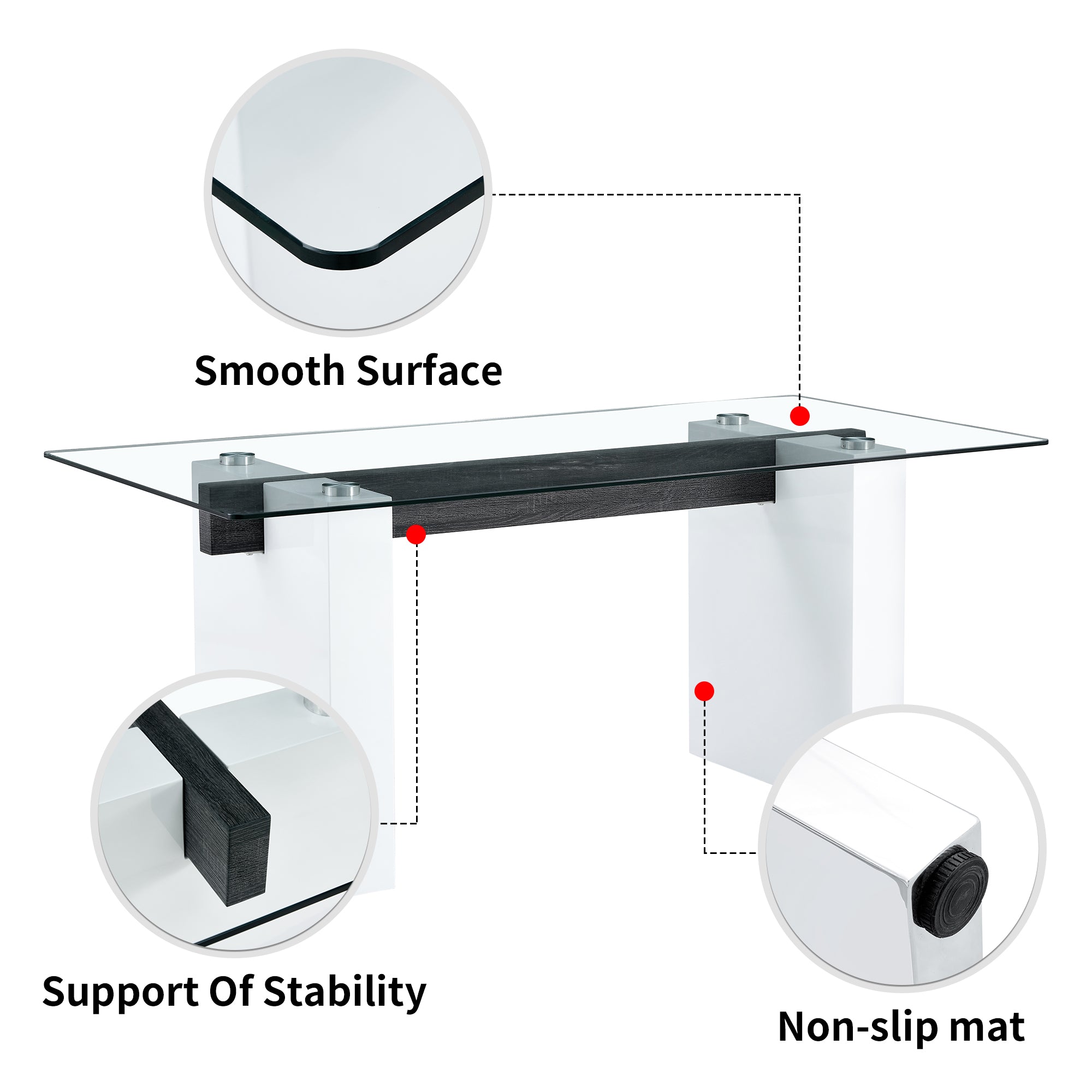 Luxurious Modern Dining Tempered Glass Tabletop with Metal Legs- Transparent, White_6