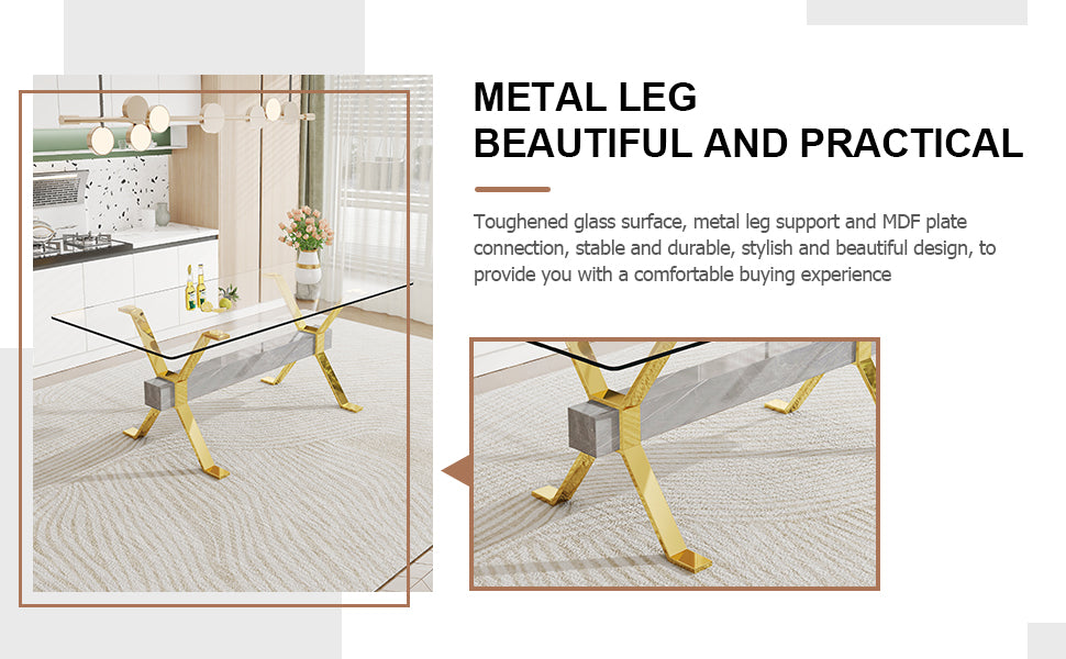 Modern Luxury Tempered Gold Chrome Plated Glass Table with Gray Support Crossbar_21