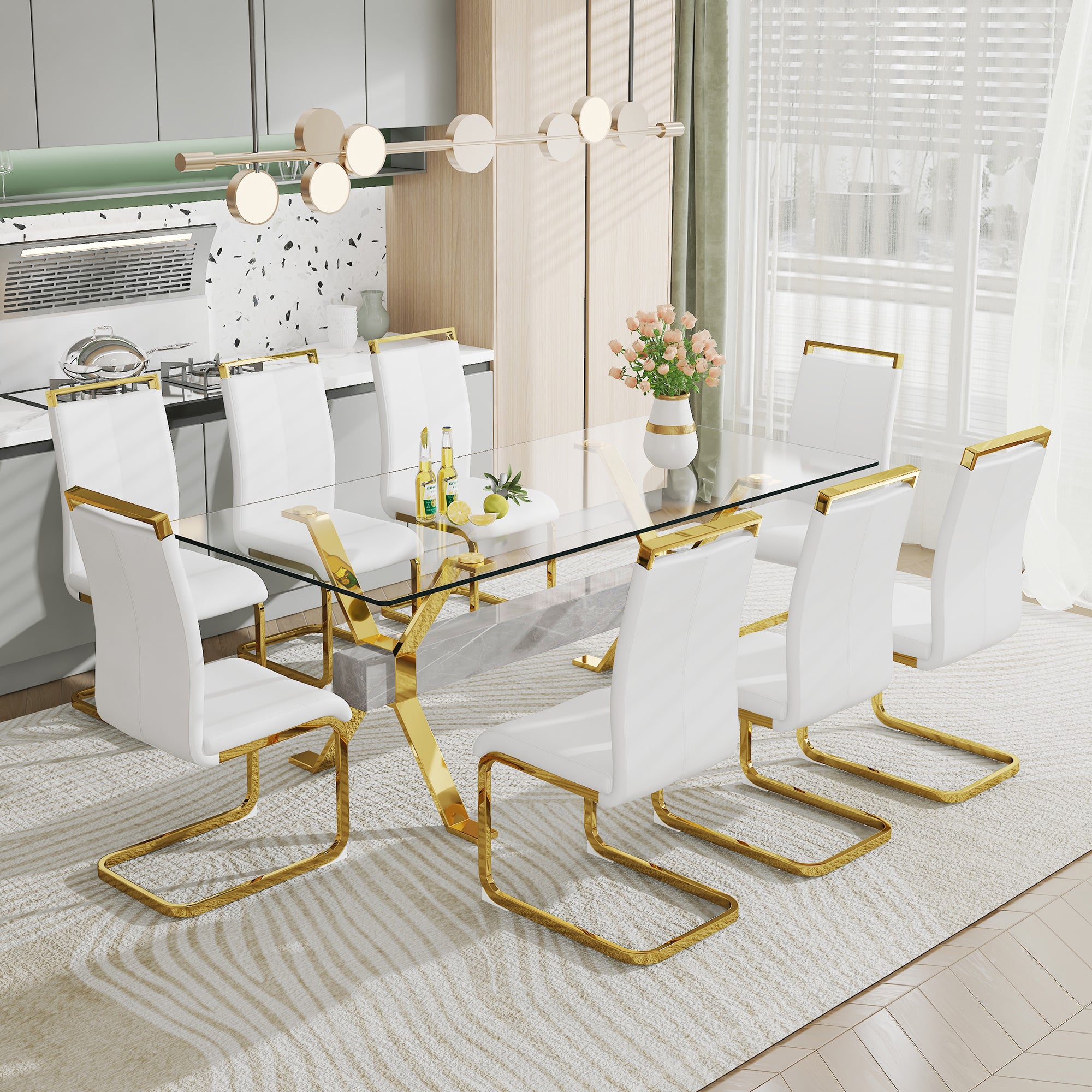 Modern Luxury Tempered Gold Chrome Plated Glass Table with Gray Support Crossbar_6