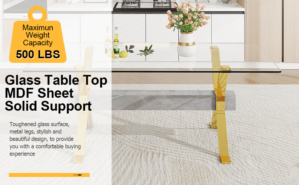 Modern Luxury Tempered Gold Chrome Plated Glass Table with Gray Support Crossbar_22