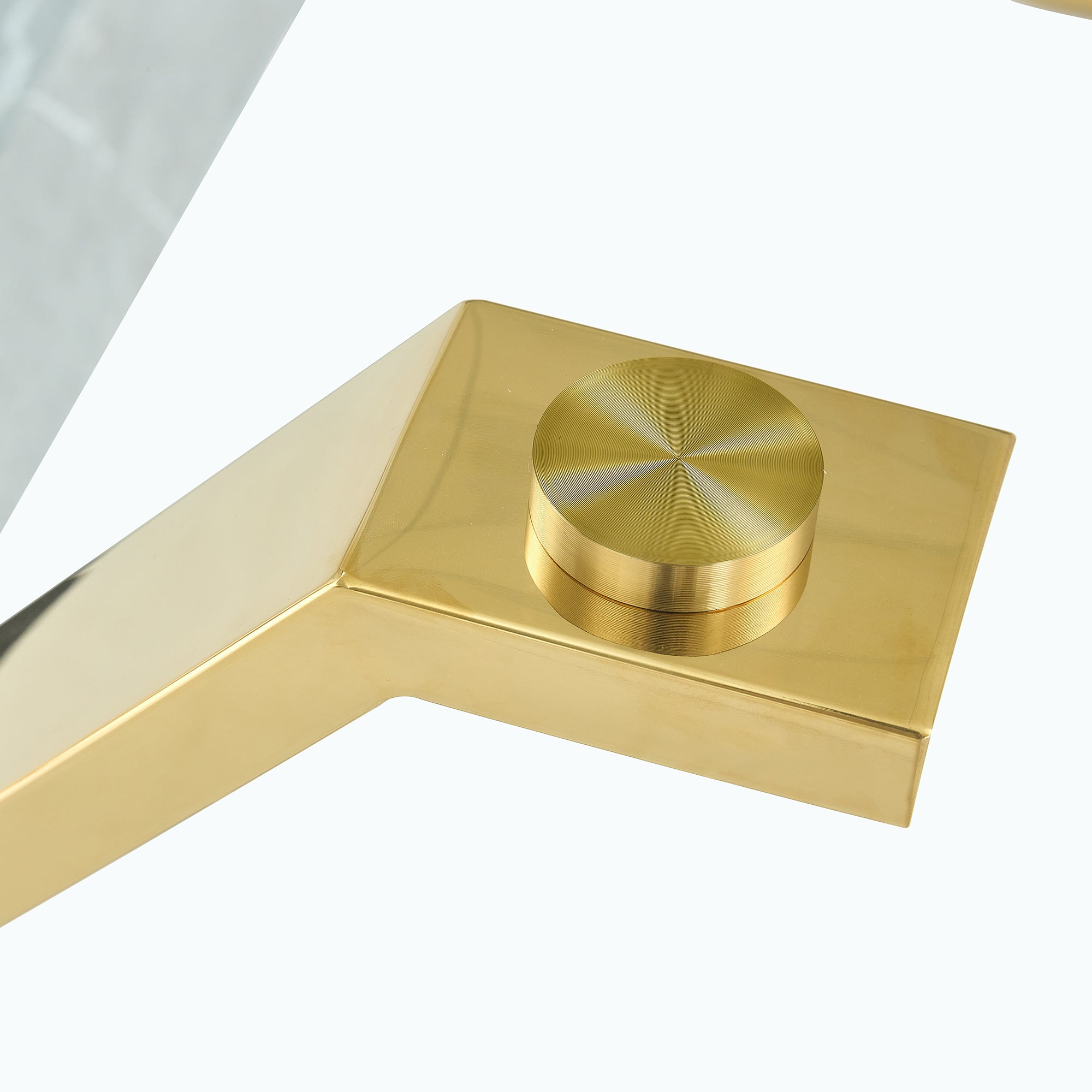 Modern Luxury Tempered Gold Chrome Plated Glass Table with Gray Support Crossbar_14