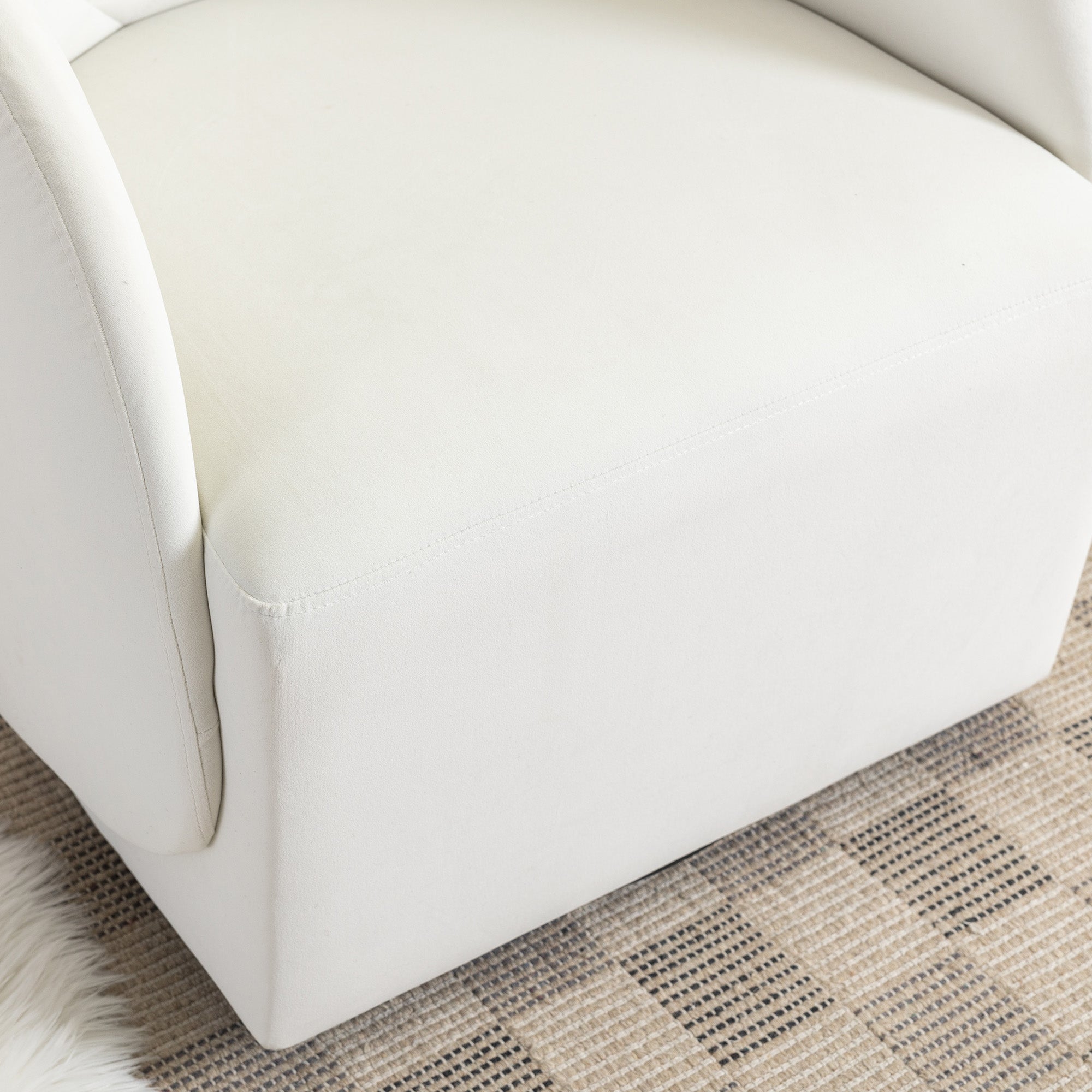 Modern Upholstered Velvet Fabric Curved Back Swivel Chair Accent Barrel Chair- Ivory_4