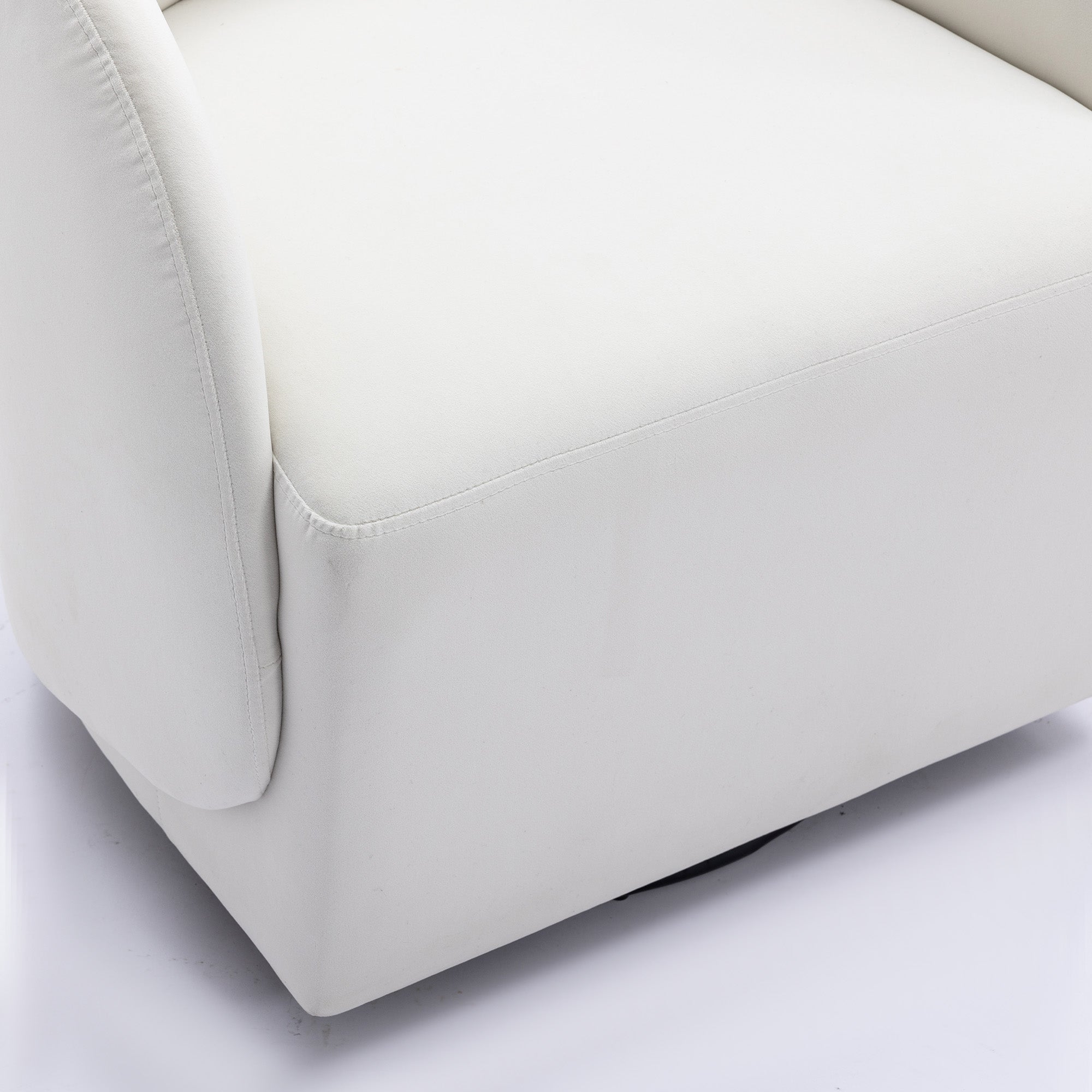 Modern Upholstered Velvet Fabric Curved Back Swivel Chair Accent Barrel Chair- Ivory_9