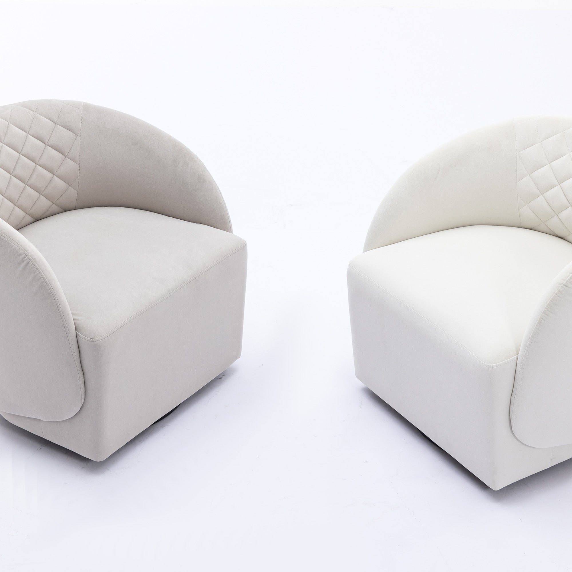 Modern Upholstered Velvet Fabric Curved Back Swivel Chair Accent Barrel Chair- Ivory_13