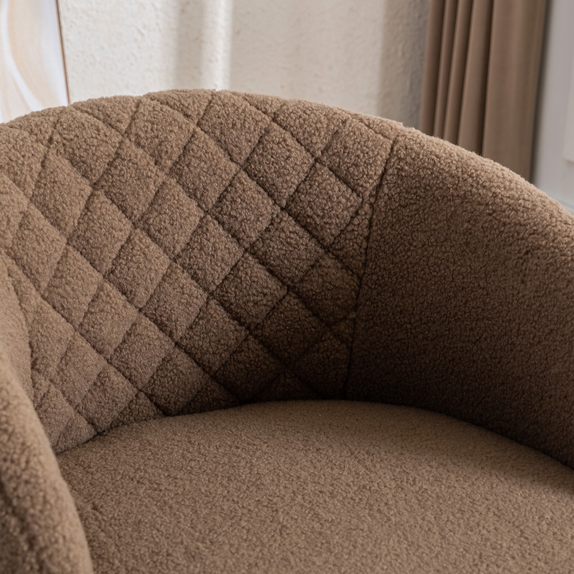 Modern Upholstered Teddy Fabric Curved Back Swivel Chair Accent Barrel Chair- Brown_3