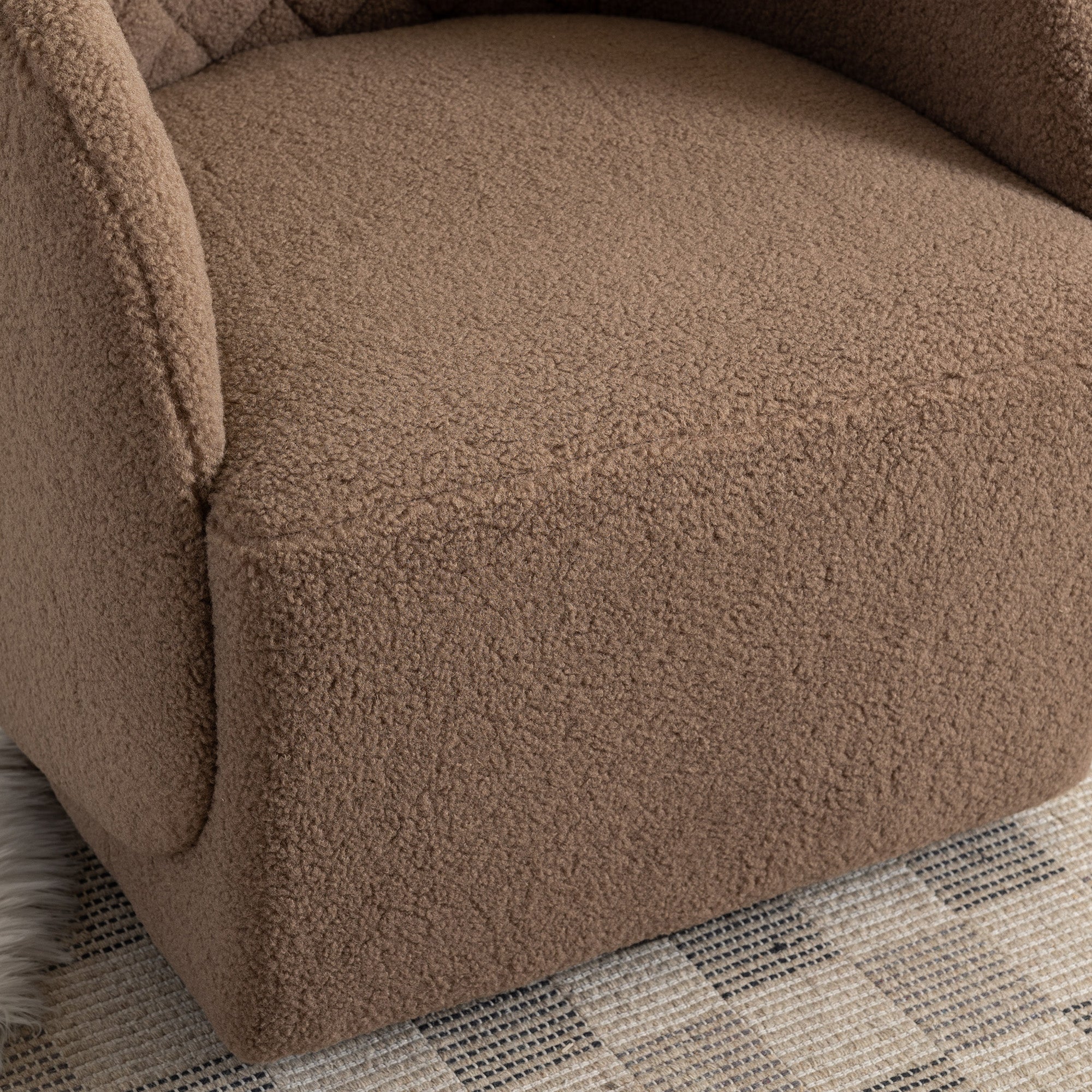 Modern Upholstered Teddy Fabric Curved Back Swivel Chair Accent Barrel Chair- Brown_9