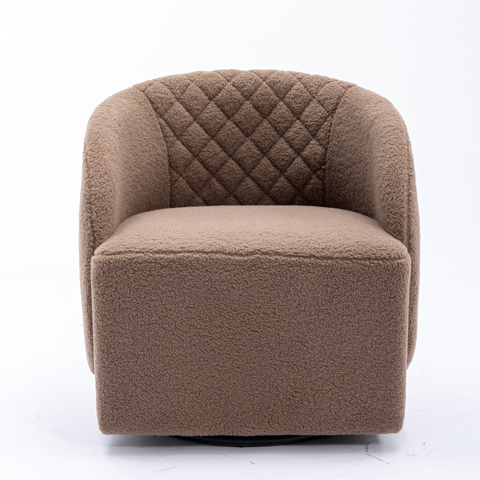 Modern Upholstered Teddy Fabric Curved Back Swivel Chair Accent Barrel Chair- Brown_10