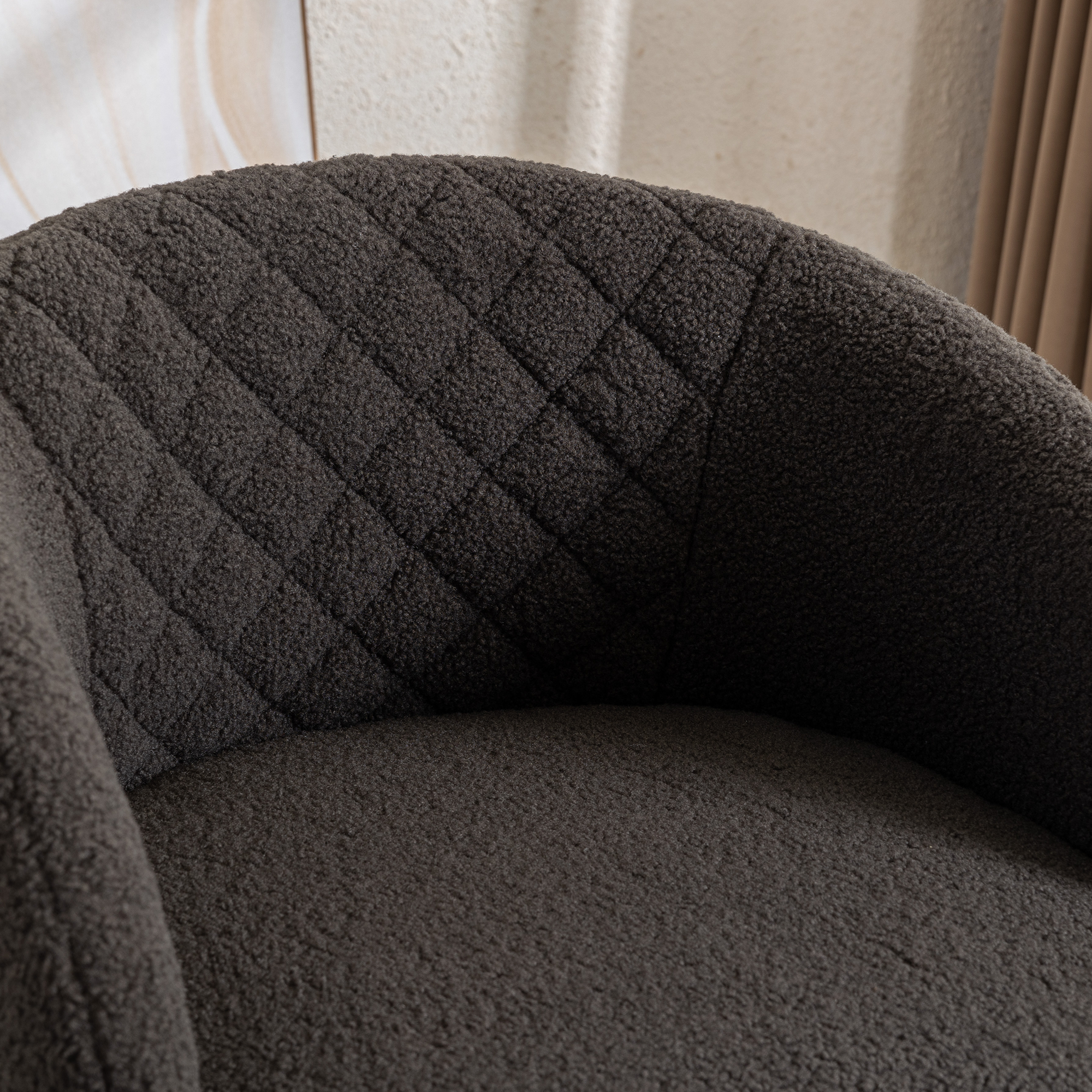 Modern Upholstered Teddy Fabric Curved Back Swivel Chair Accent Barrel Chair- Gray_3