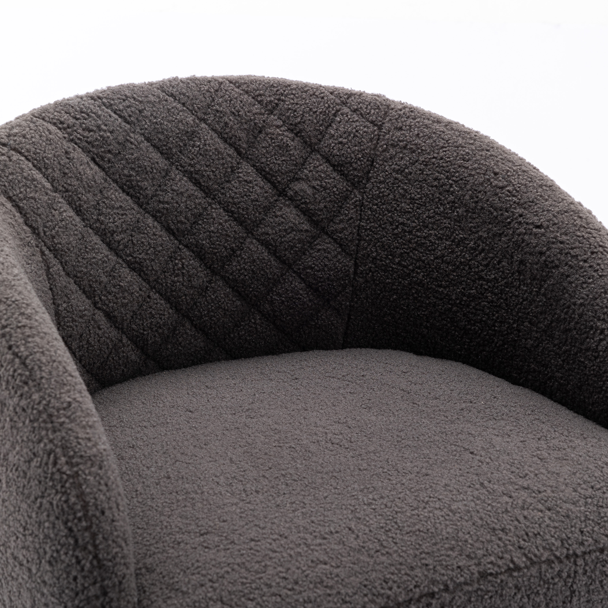 Modern Upholstered Teddy Fabric Curved Back Swivel Chair Accent Barrel Chair- Gray_4