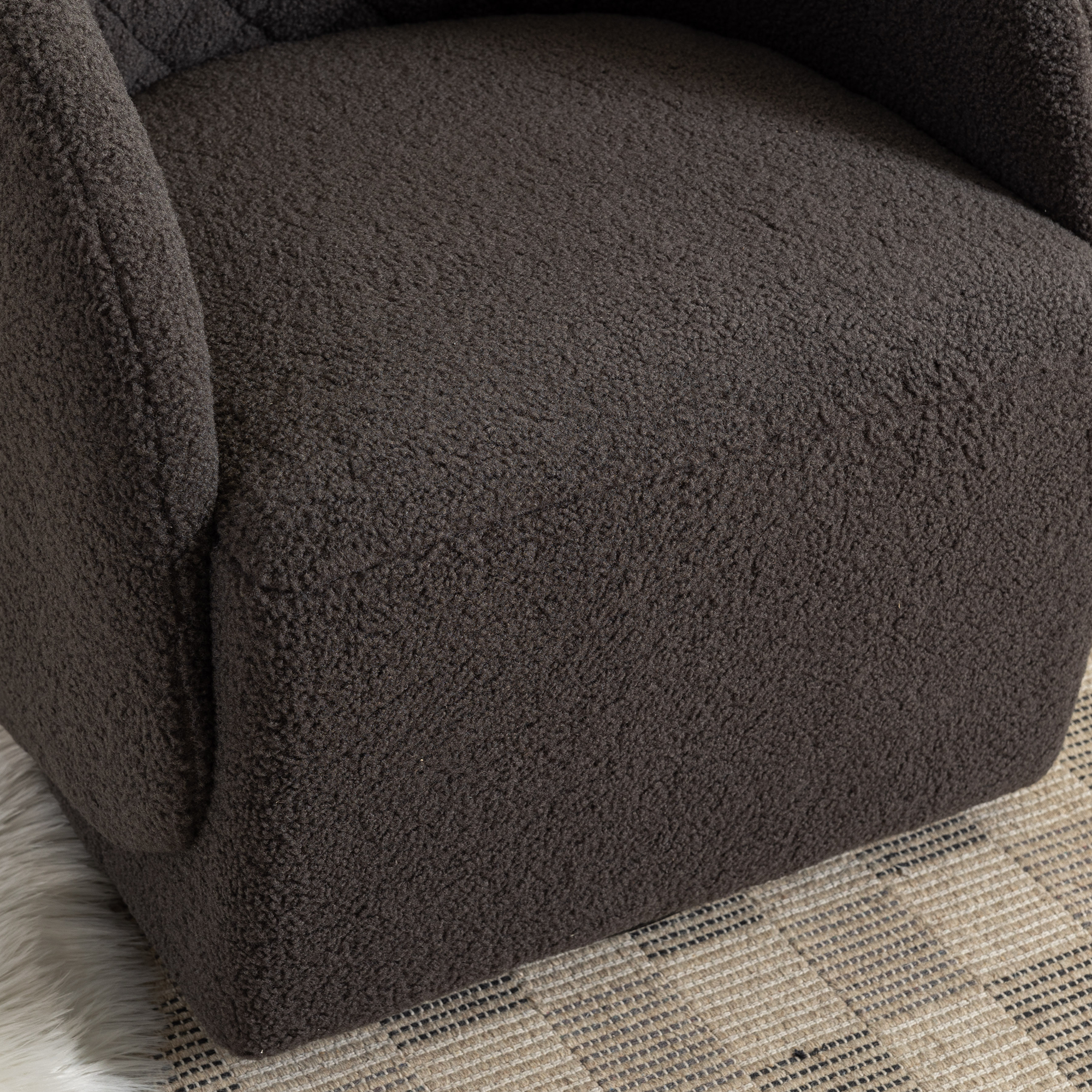 Modern Upholstered Teddy Fabric Curved Back Swivel Chair Accent Barrel Chair- Gray_7