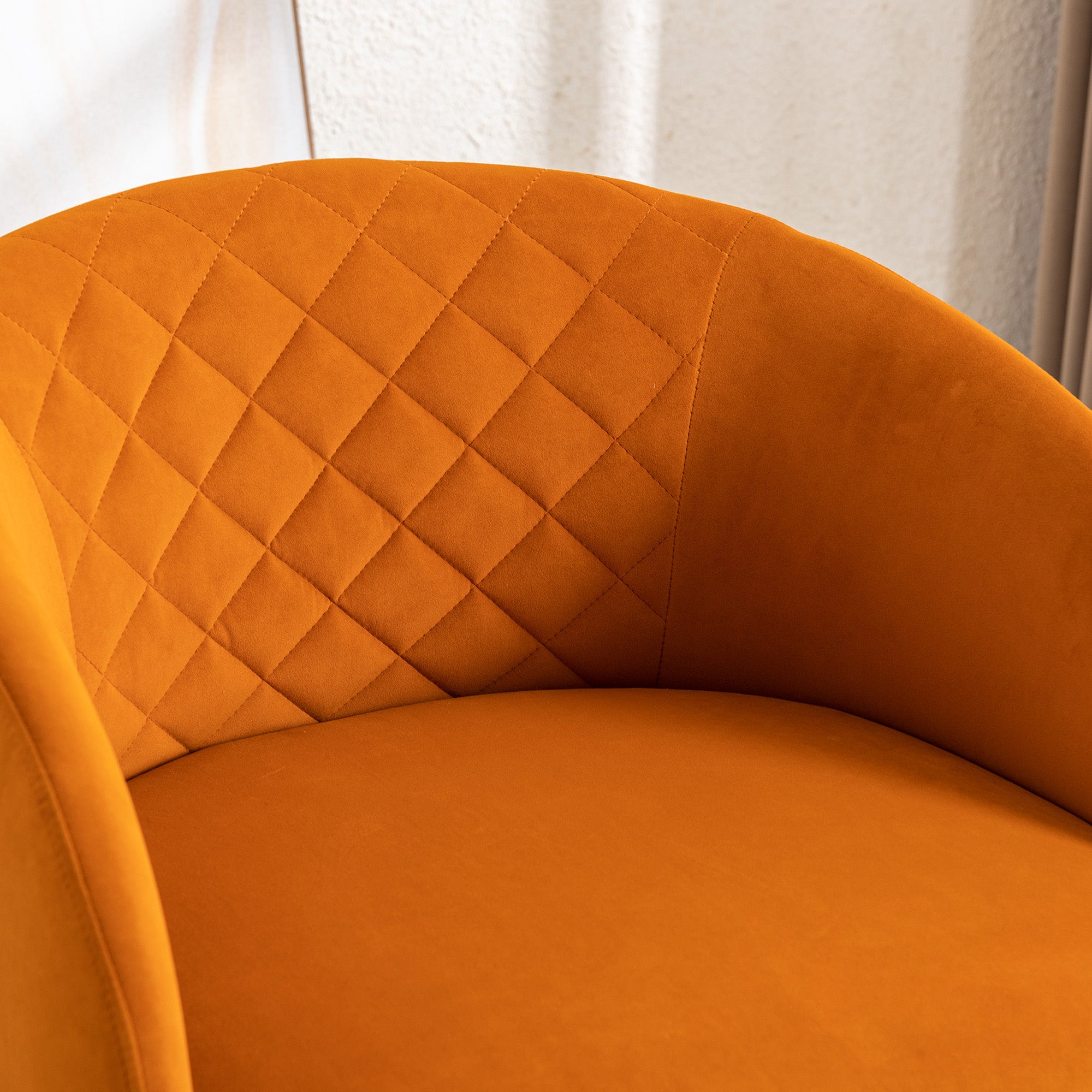 Modern Upholstered Velvet Fabric Curved Back Swivel Chair Accent Barrel Chair- Orange_8