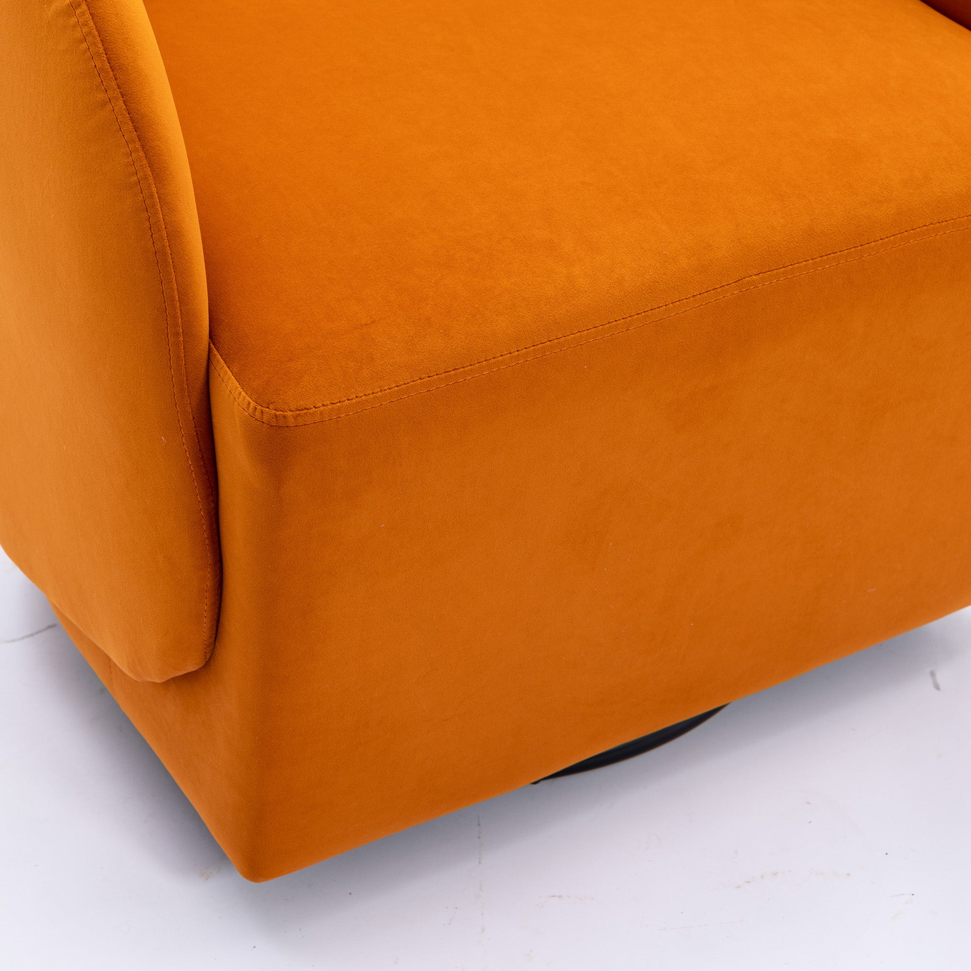 Modern Upholstered Velvet Fabric Curved Back Swivel Chair Accent Barrel Chair- Orange_11