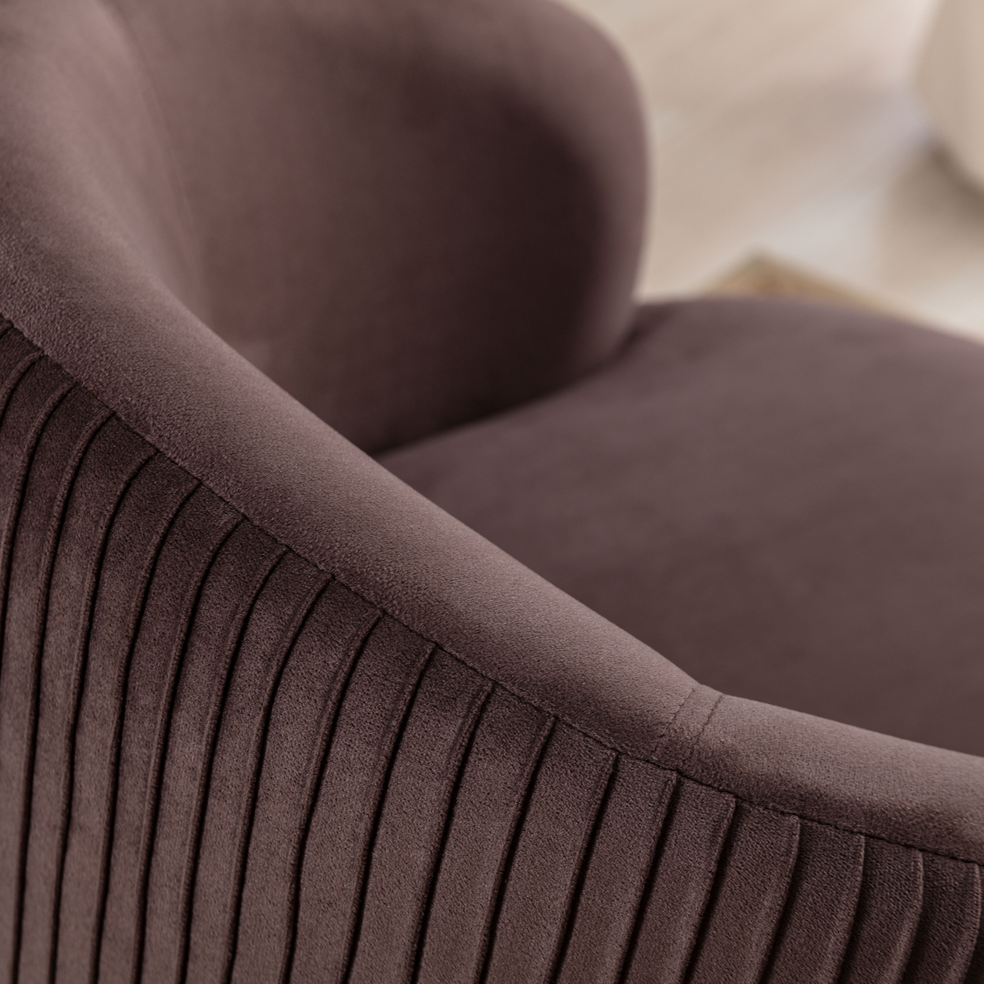 Velvet Fabric Swivel Accent Armchair Barrel Chair With Black Metal Ring- Chocolate_5