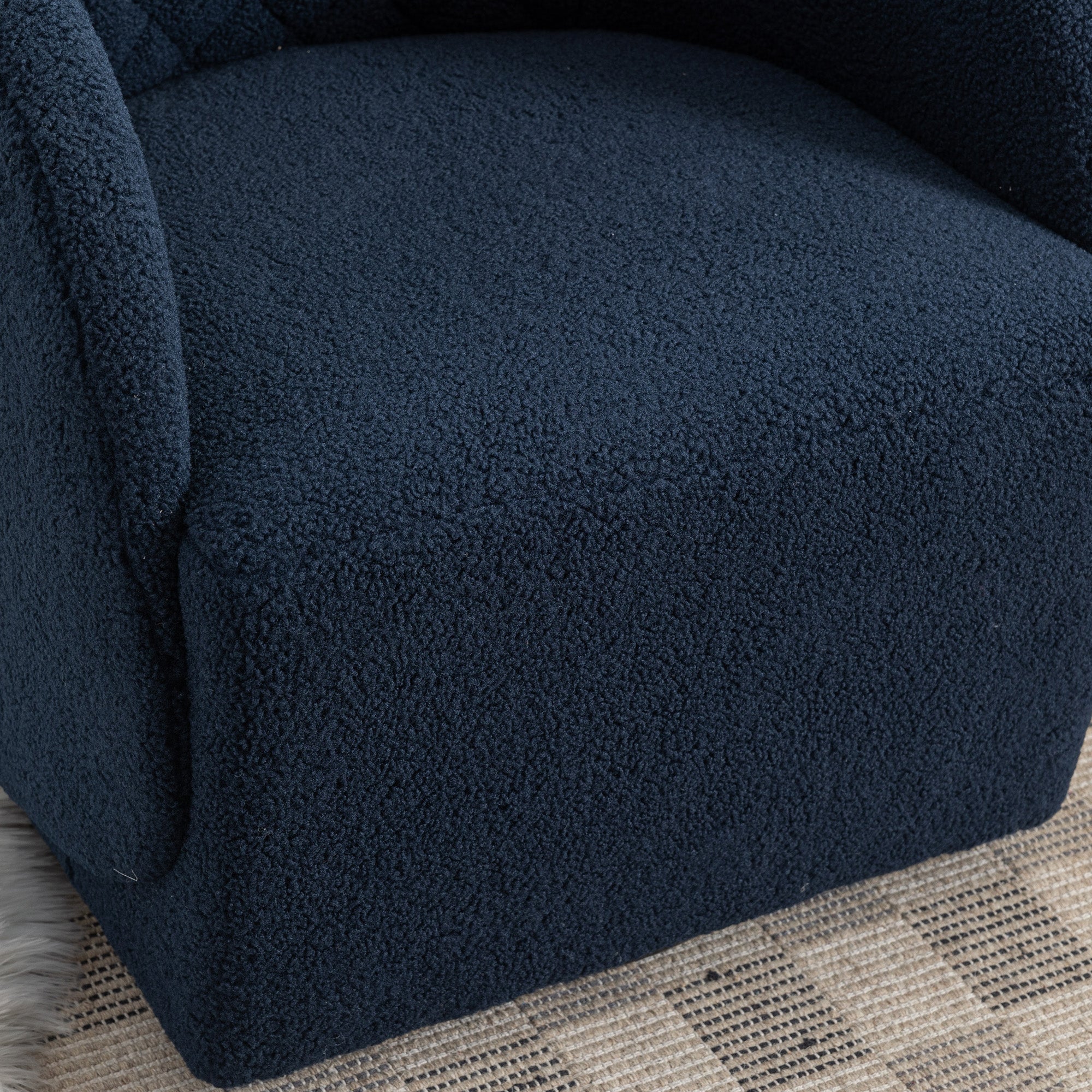 Modern Upholstered Teddy Fabric Curved Back Swivel Chair Accent Barrel Chair- Blue_6