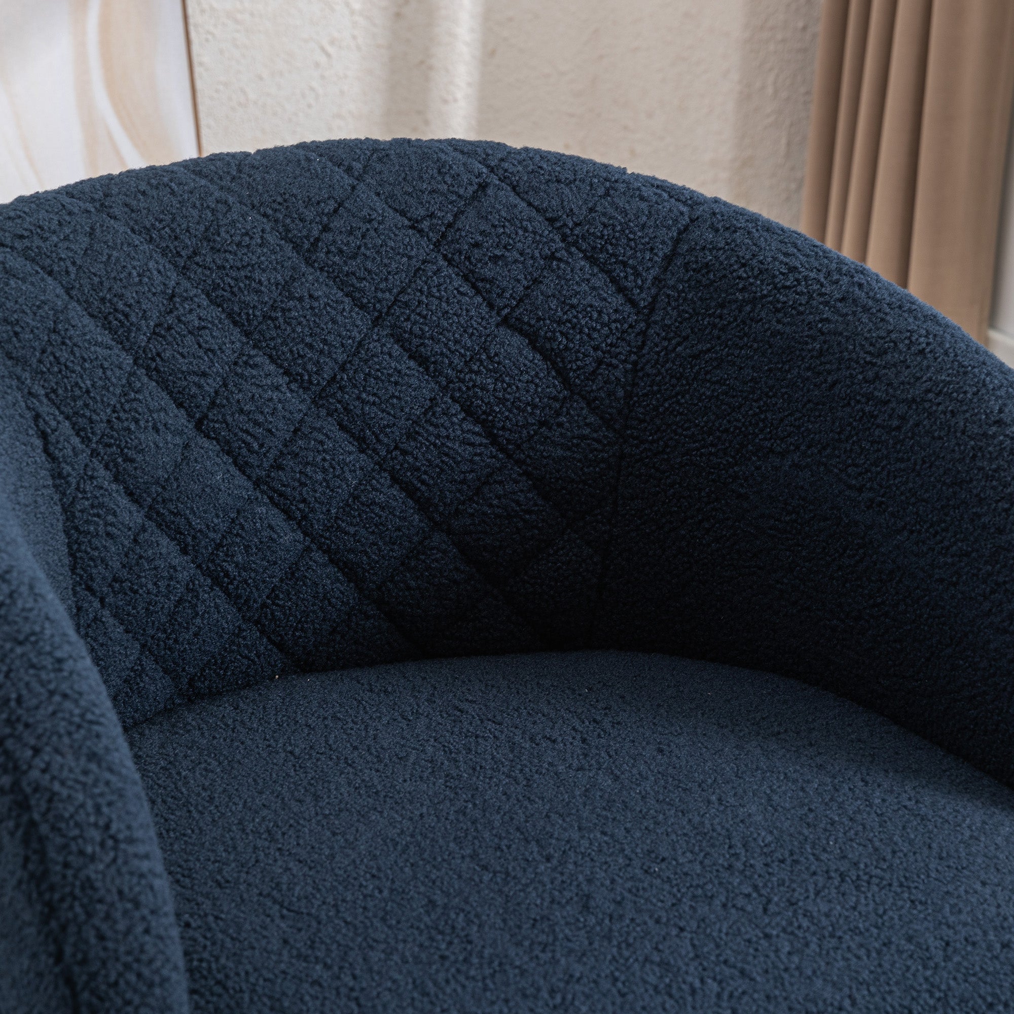 Modern Upholstered Teddy Fabric Curved Back Swivel Chair Accent Barrel Chair- Blue_8