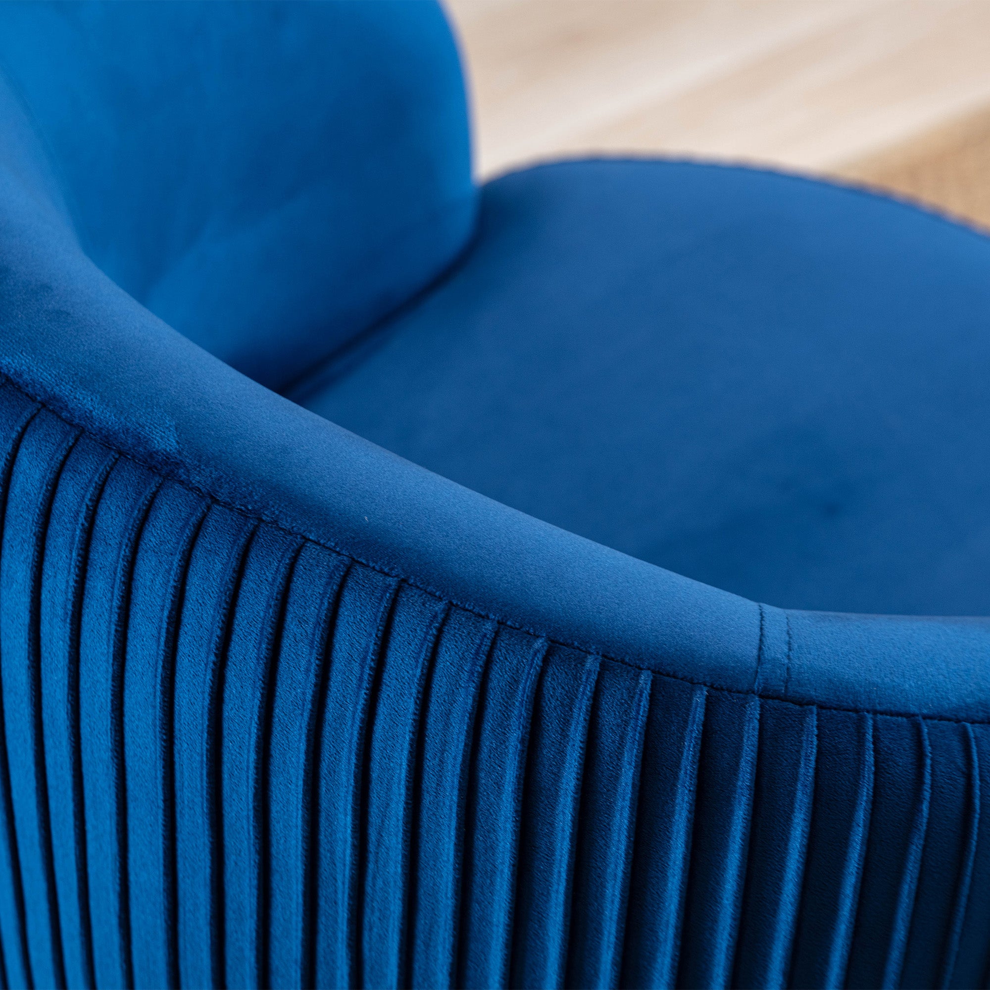 Velvet Fabric Swivel Accent Armchair Barrel Chair With Black Metal Ring- Dark Blue_5