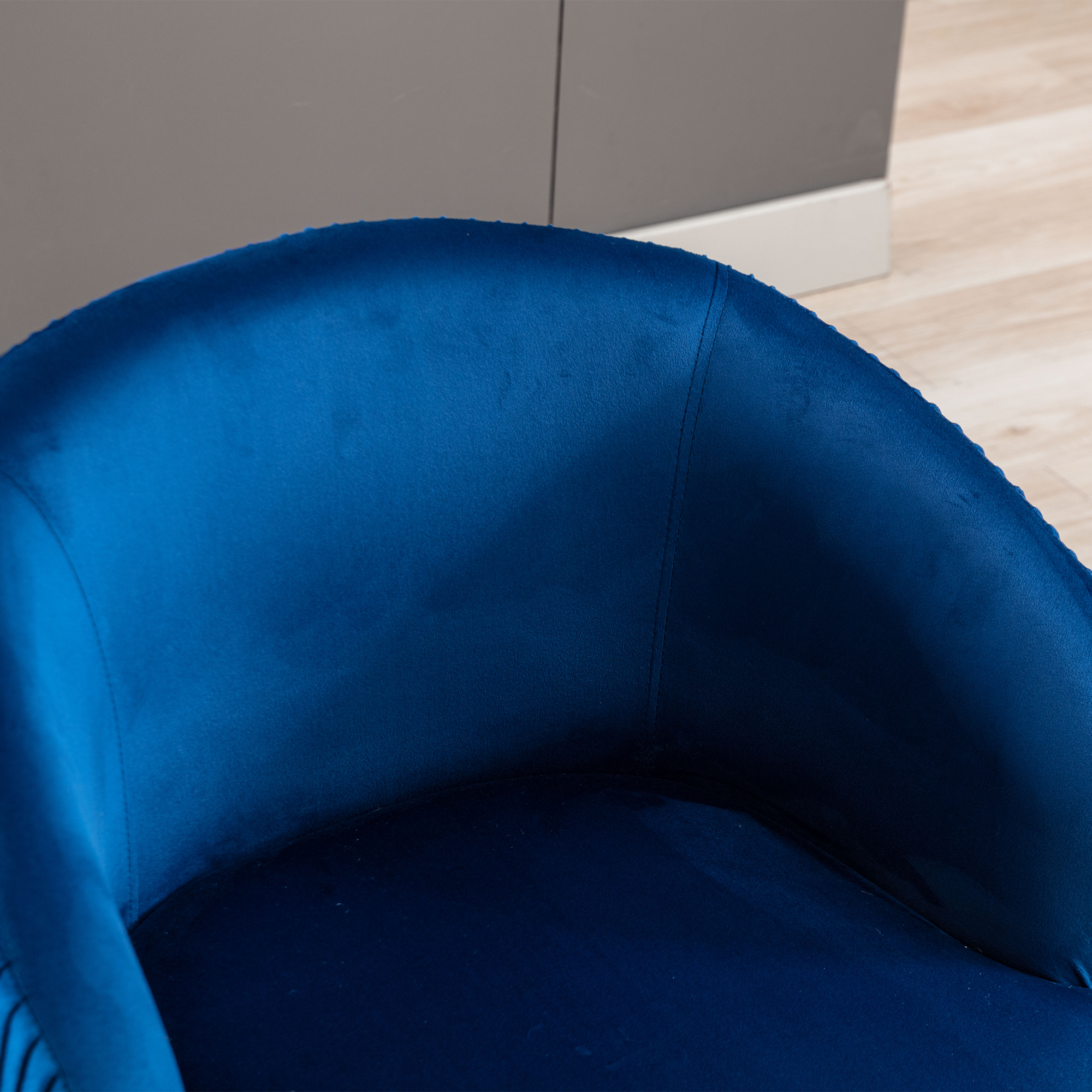 Velvet Fabric Swivel Accent Armchair Barrel Chair With Black Metal Ring- Dark Blue_9