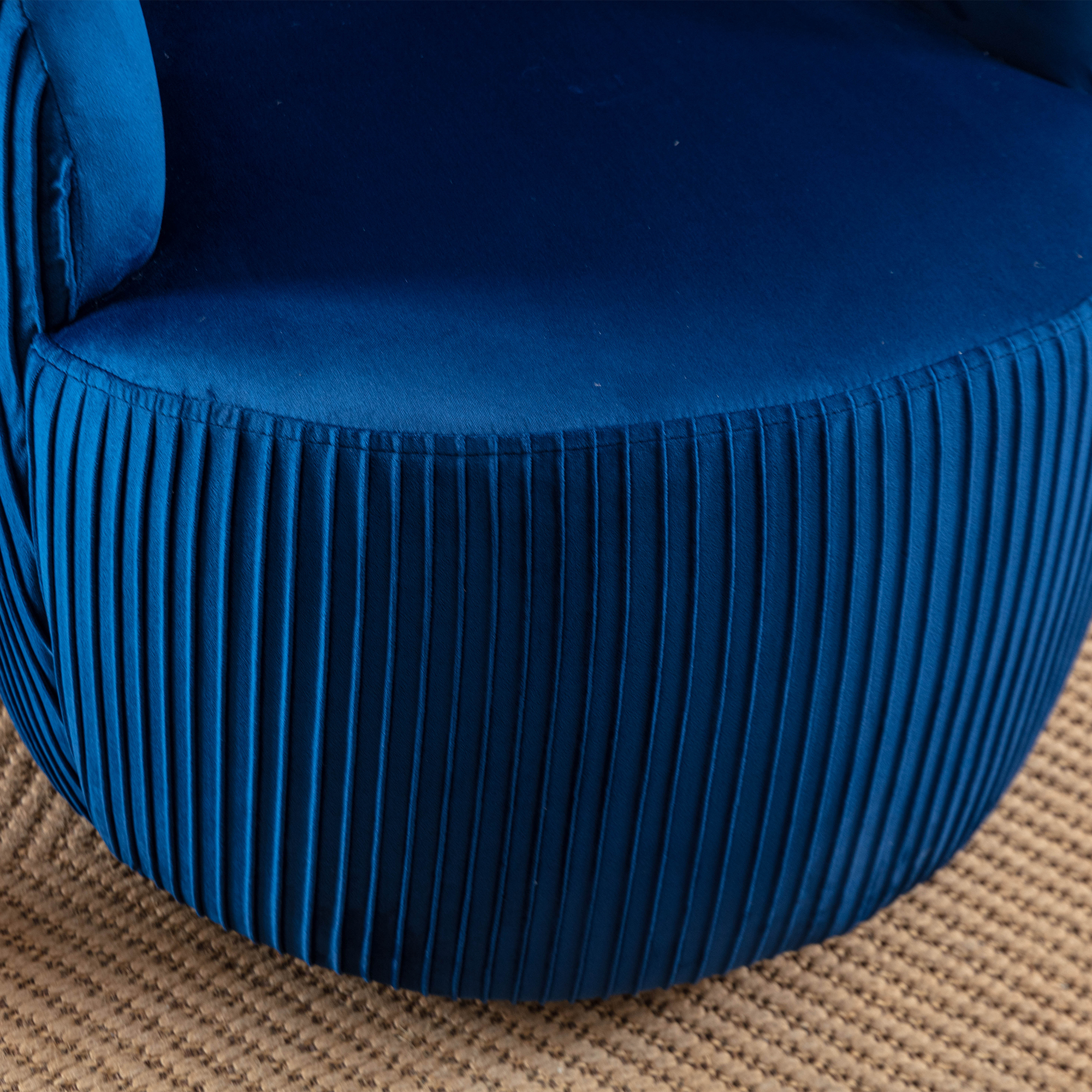Velvet Fabric Swivel Accent Armchair Barrel Chair With Black Metal Ring- Dark Blue_10