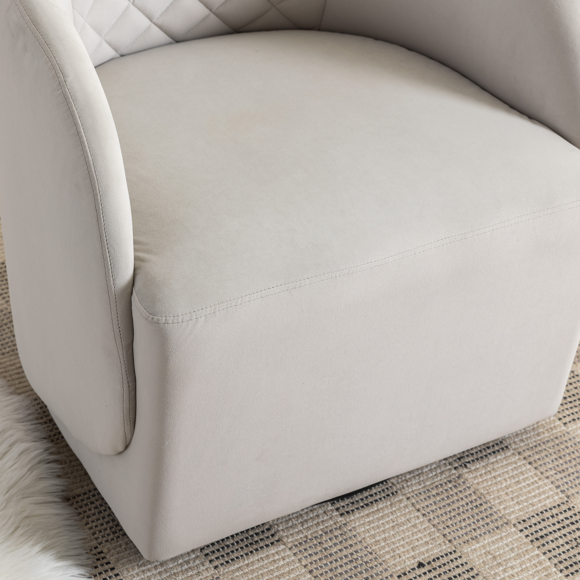 Modern Upholstered Velvet Fabric Curved Back Swivel Chair Accent Barrel Chair- Gray_8