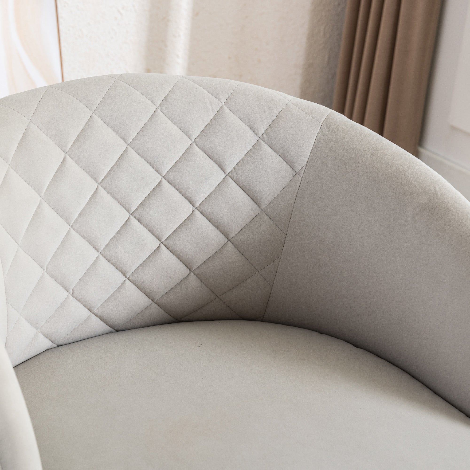 Modern Upholstered Velvet Fabric Curved Back Swivel Chair Accent Barrel Chair- Gray_10